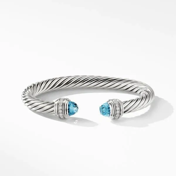 DAVID YURMAN CLASSIC CABLE BRACELET BLUE TOPAZ & DIAMONDS