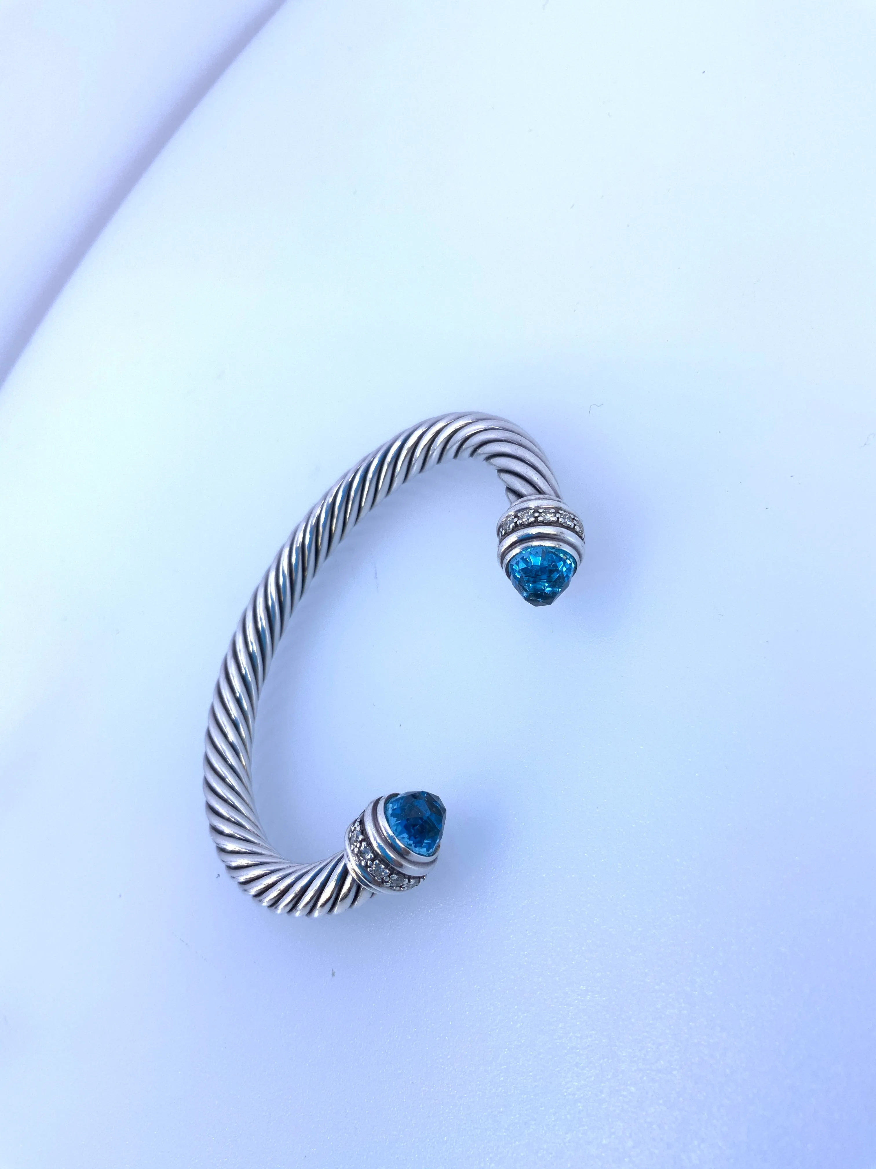 DAVID YURMAN CLASSIC CABLE BRACELET BLUE TOPAZ & DIAMONDS