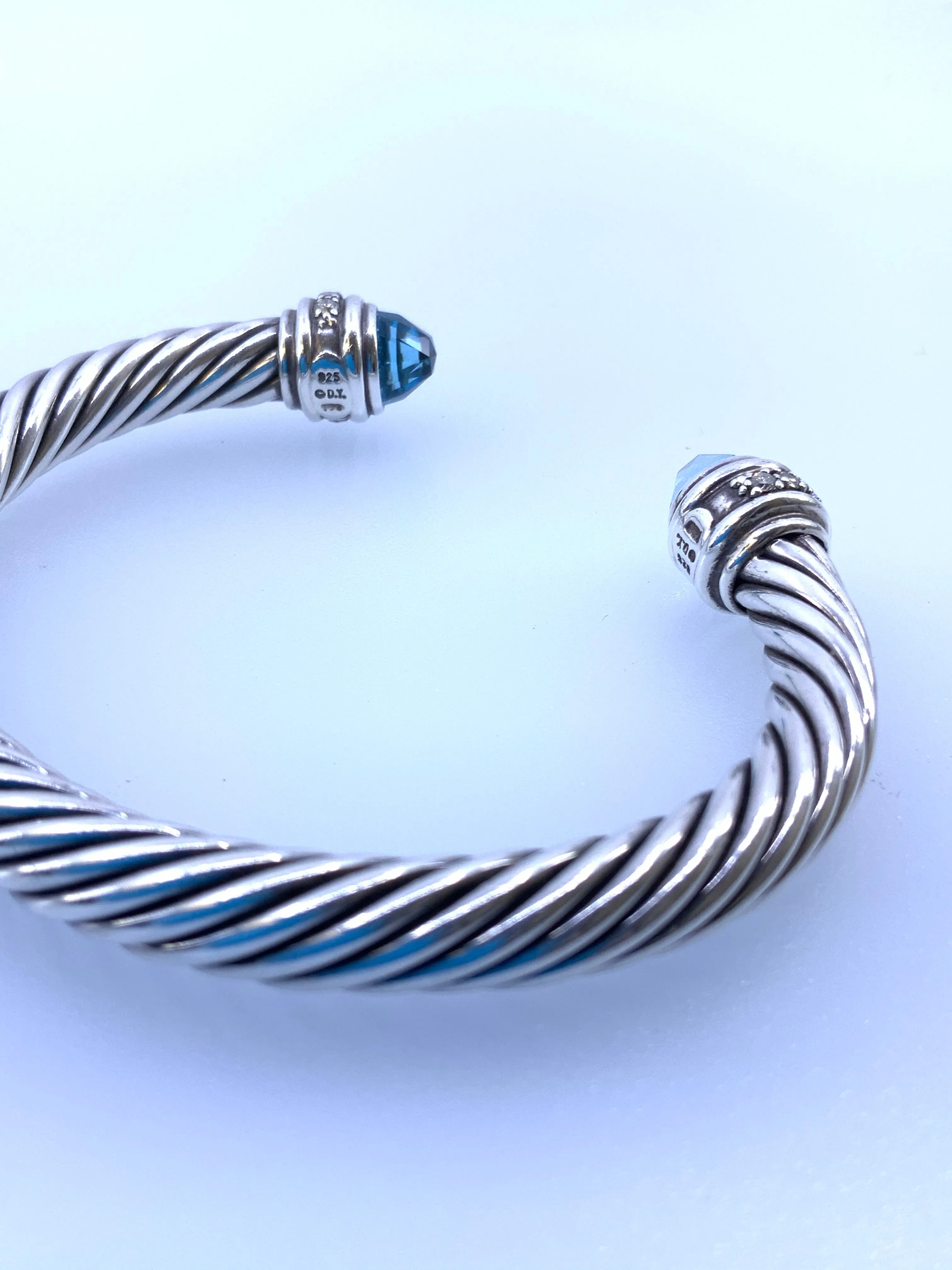 DAVID YURMAN CLASSIC CABLE BRACELET BLUE TOPAZ & DIAMONDS