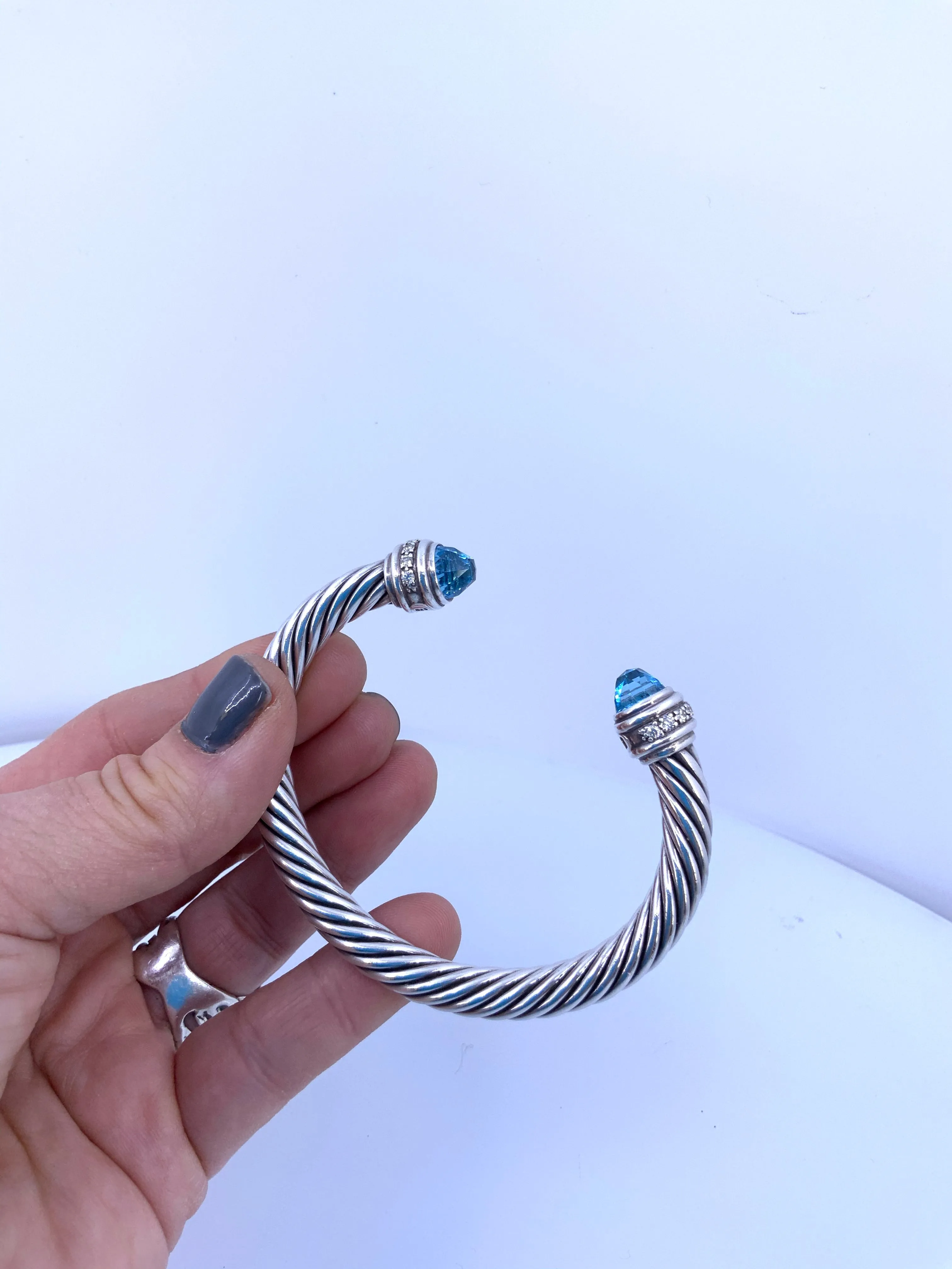 DAVID YURMAN CLASSIC CABLE BRACELET BLUE TOPAZ & DIAMONDS
