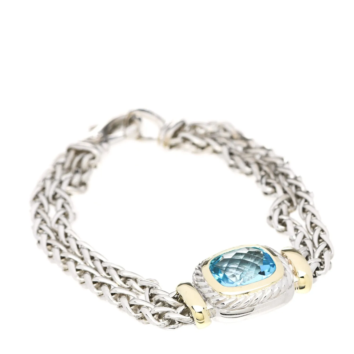 DAVID YURMAN DOUBLE WHEAT LINK BLUE TOPAZ STERLING 14K BRACELET