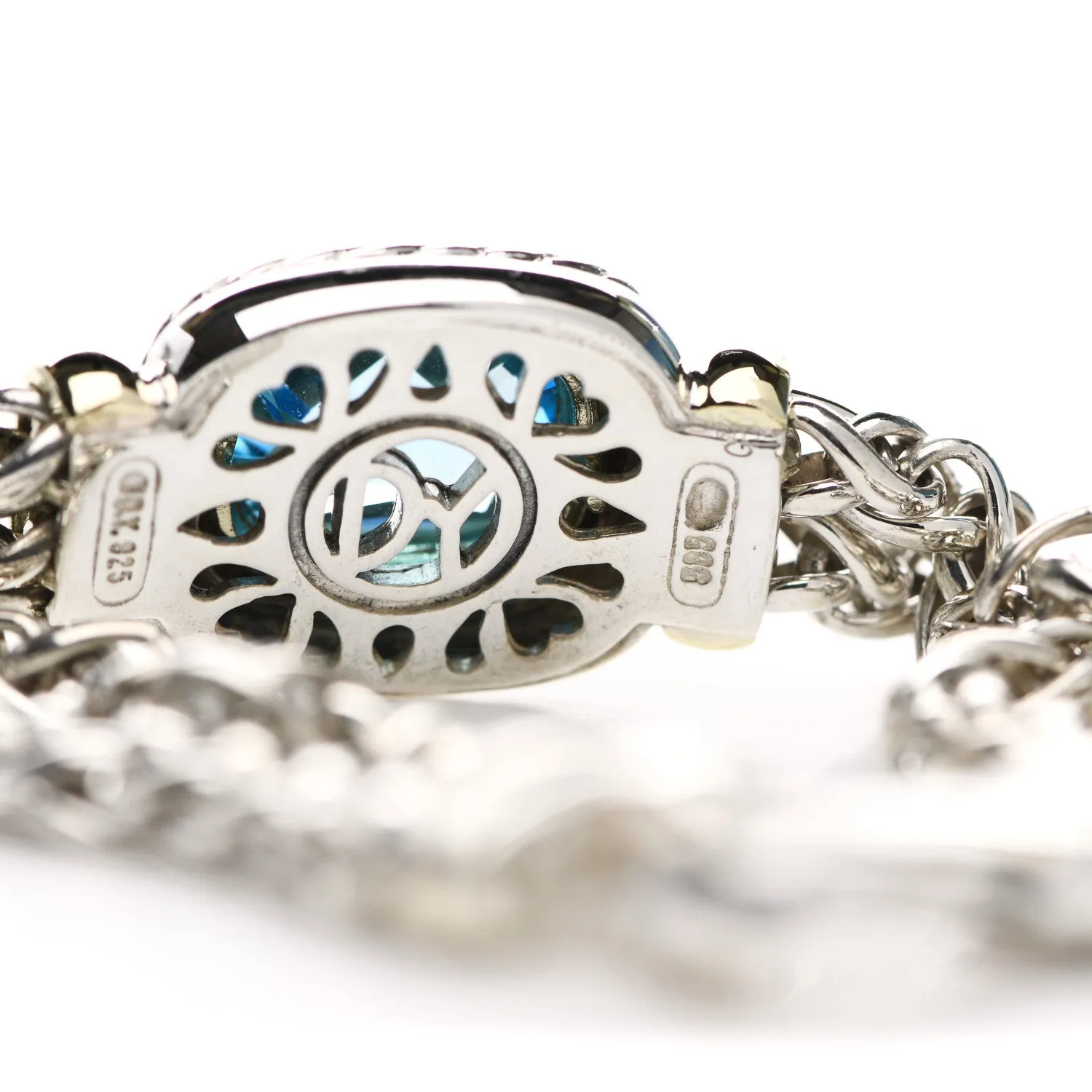 DAVID YURMAN DOUBLE WHEAT LINK BLUE TOPAZ STERLING 14K BRACELET