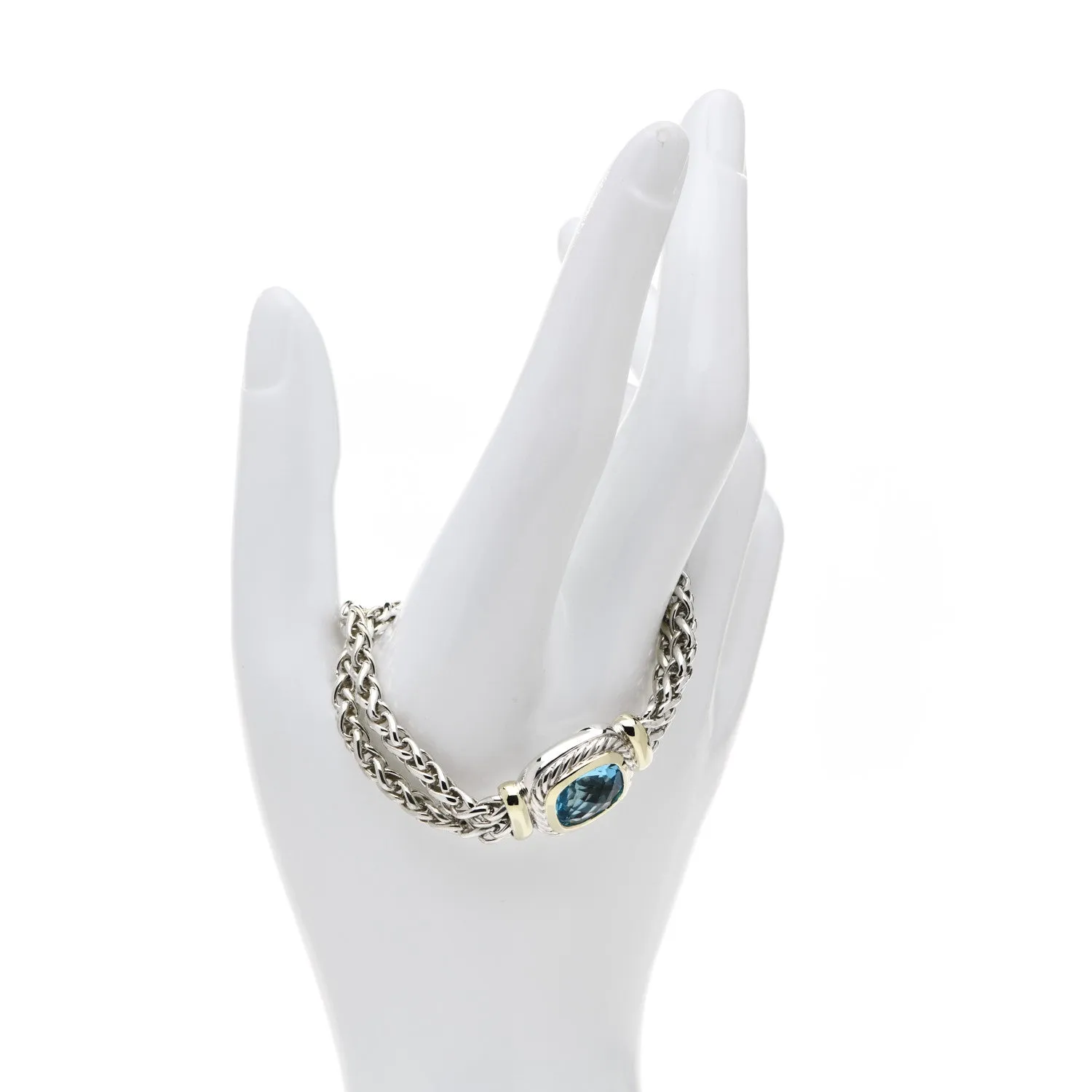 DAVID YURMAN DOUBLE WHEAT LINK BLUE TOPAZ STERLING 14K BRACELET