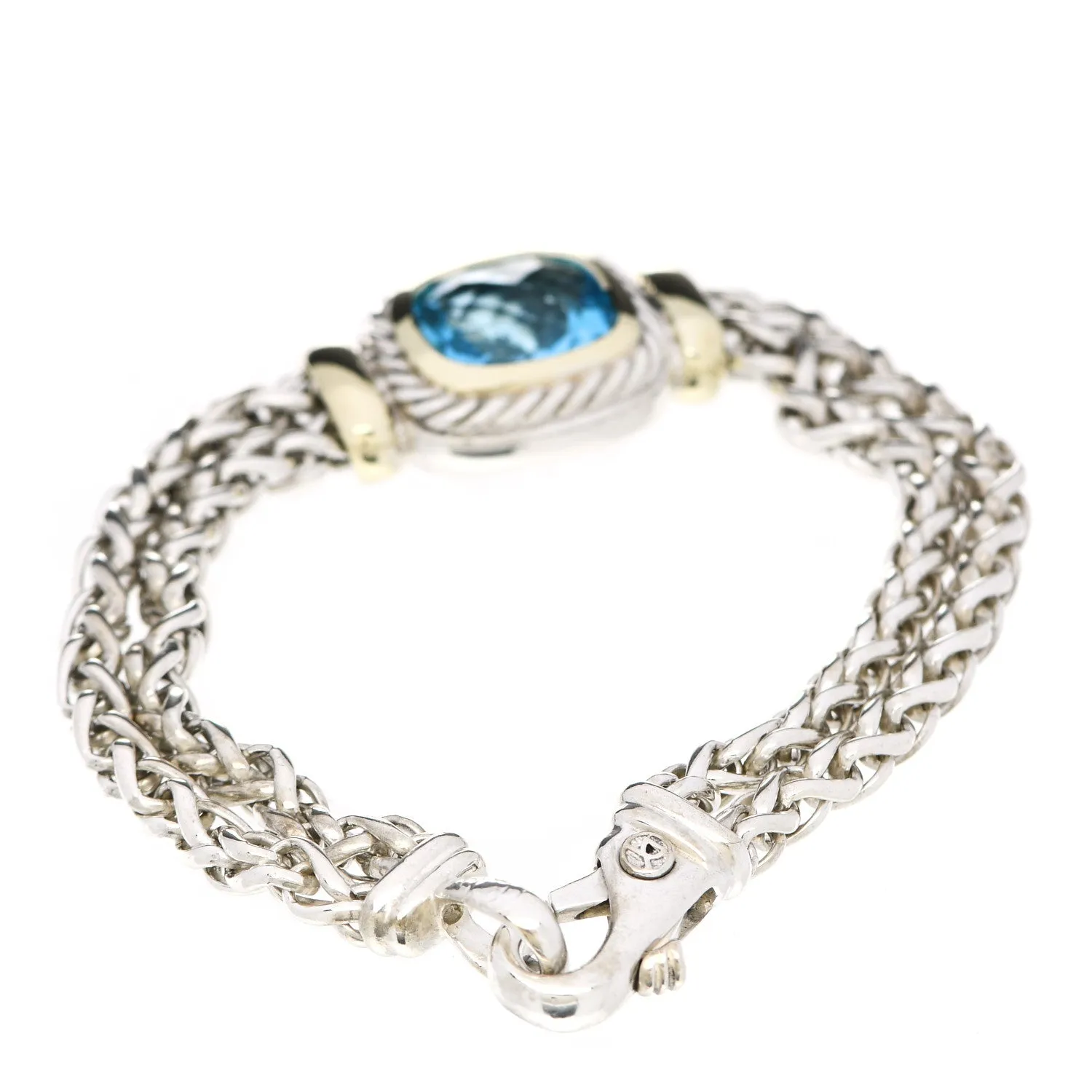 DAVID YURMAN DOUBLE WHEAT LINK BLUE TOPAZ STERLING 14K BRACELET