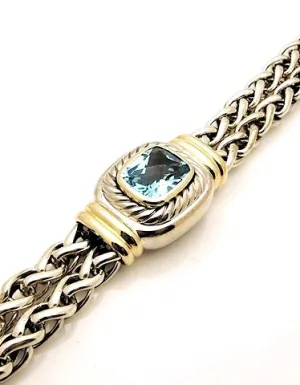 DAVID YURMAN DOUBLE WHEAT LINK BLUE TOPAZ STERLING 14K BRACELET