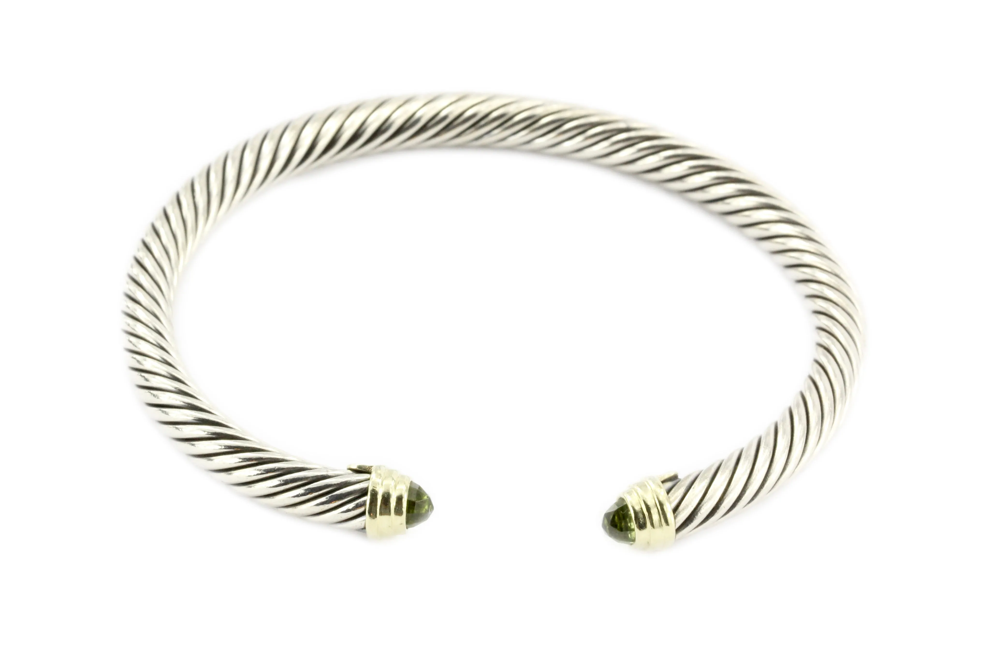 David Yurman Sterling Silver & 14K Peridot 5mm Cable Classics Cuff Bracelet