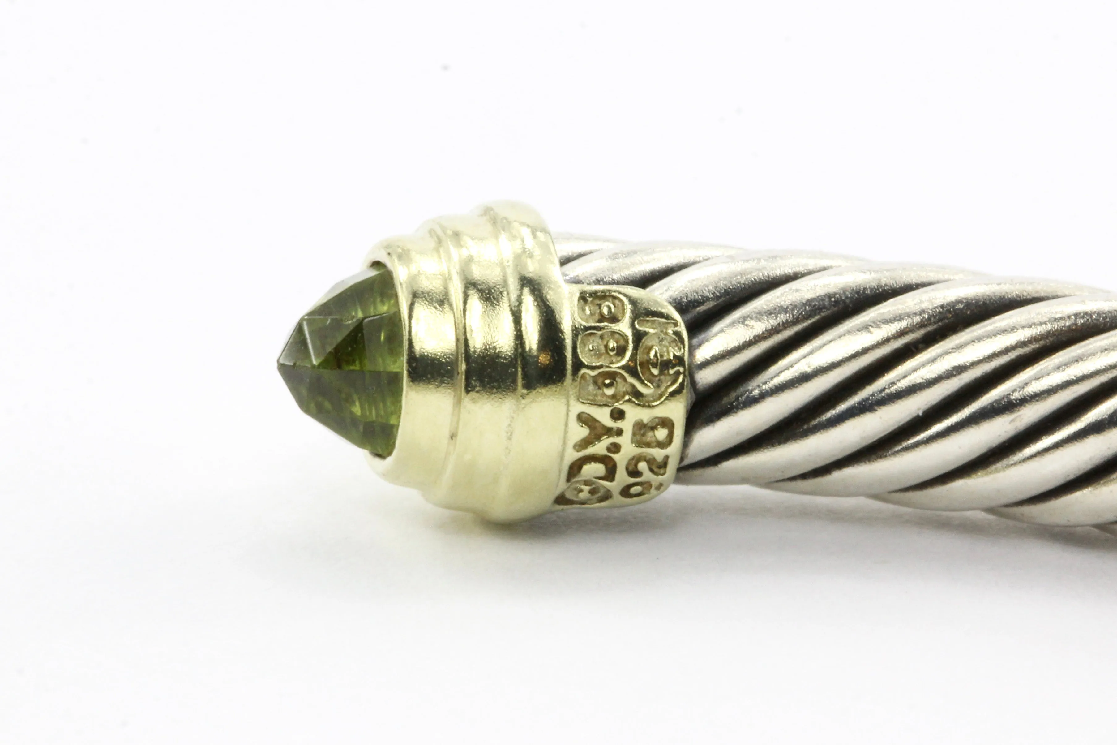 David Yurman Sterling Silver & 14K Peridot 5mm Cable Classics Cuff Bracelet