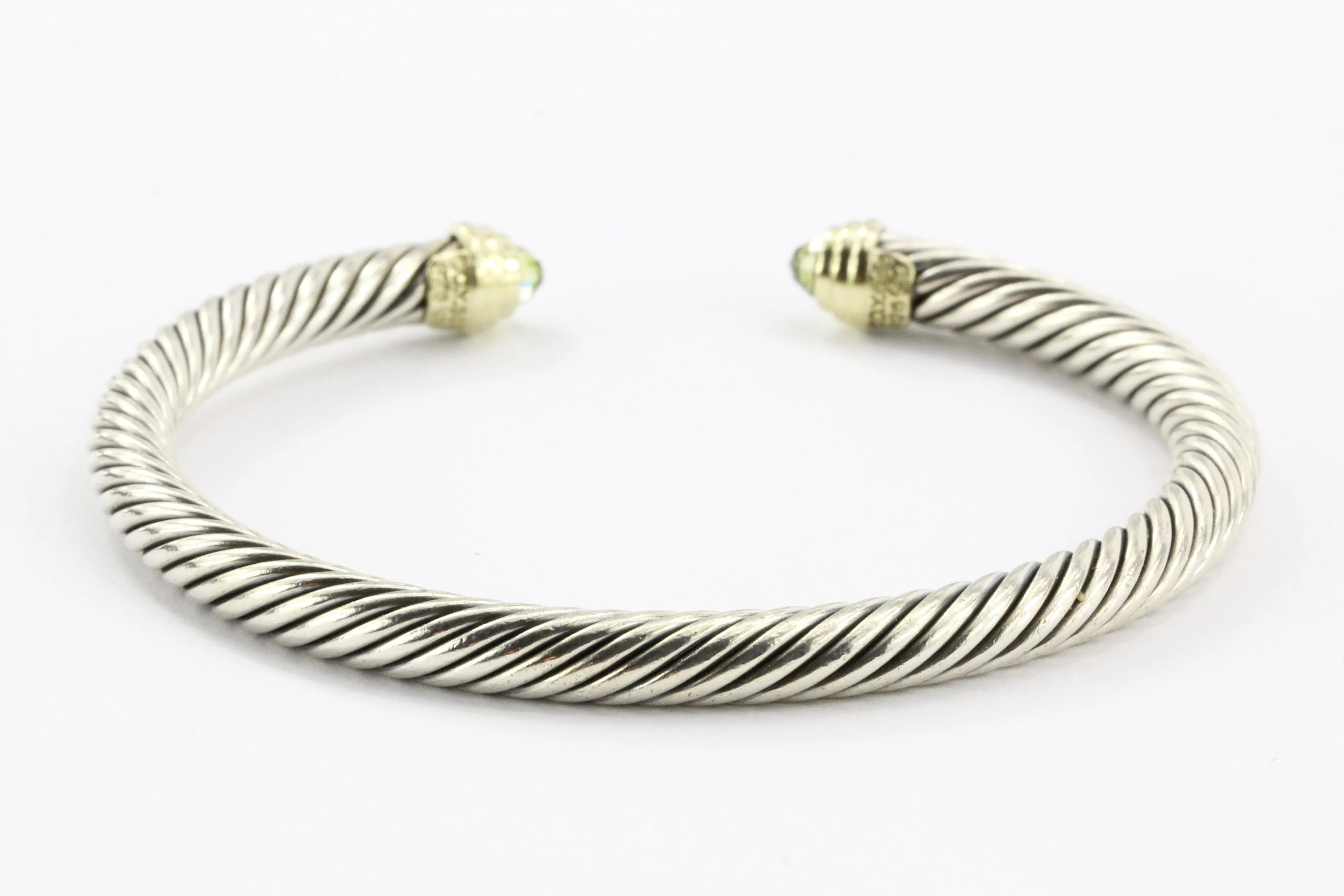 David Yurman Sterling Silver & 14K Peridot 5mm Cable Classics Cuff Bracelet