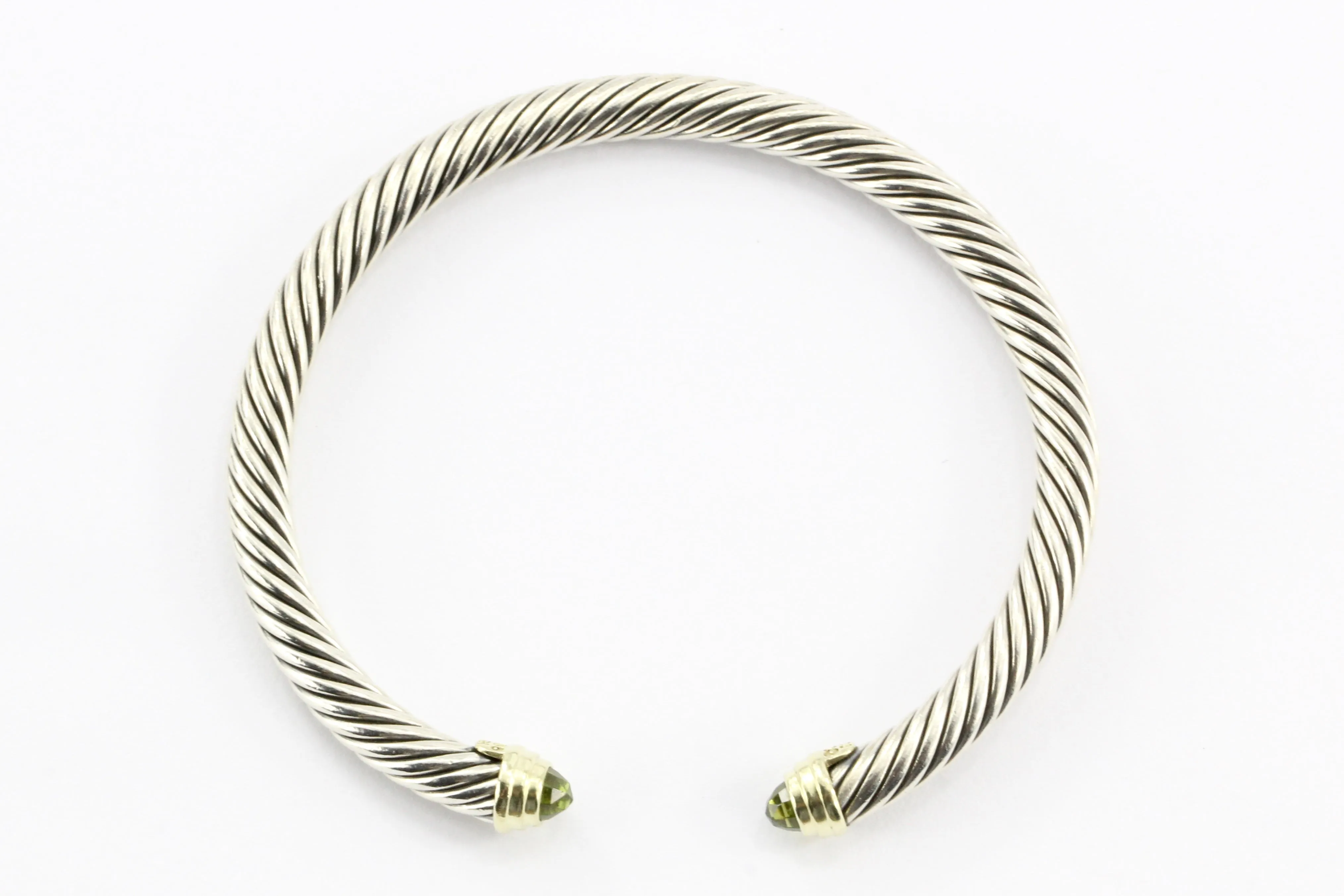 David Yurman Sterling Silver & 14K Peridot 5mm Cable Classics Cuff Bracelet