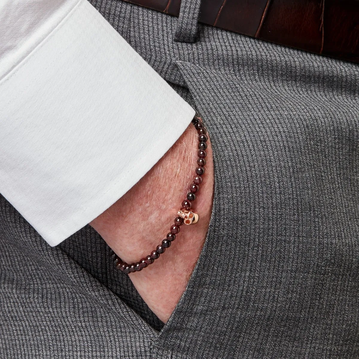 Deakin & Francis Garnet Rose Gold Skull Bracelet, Length 7 inches