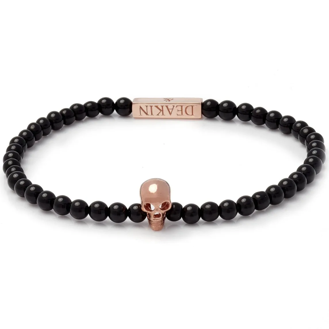 Deakin & Francis Onyx Bead Skull Bracelet, Black, Length 7.5 inches