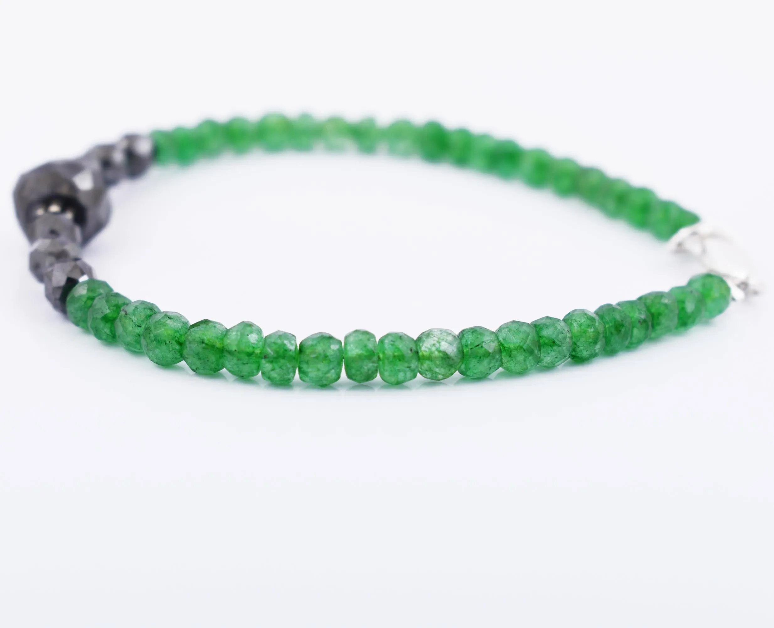 Designer 5mm Emerald Gemstone Bracelet With Black Diamond Bead