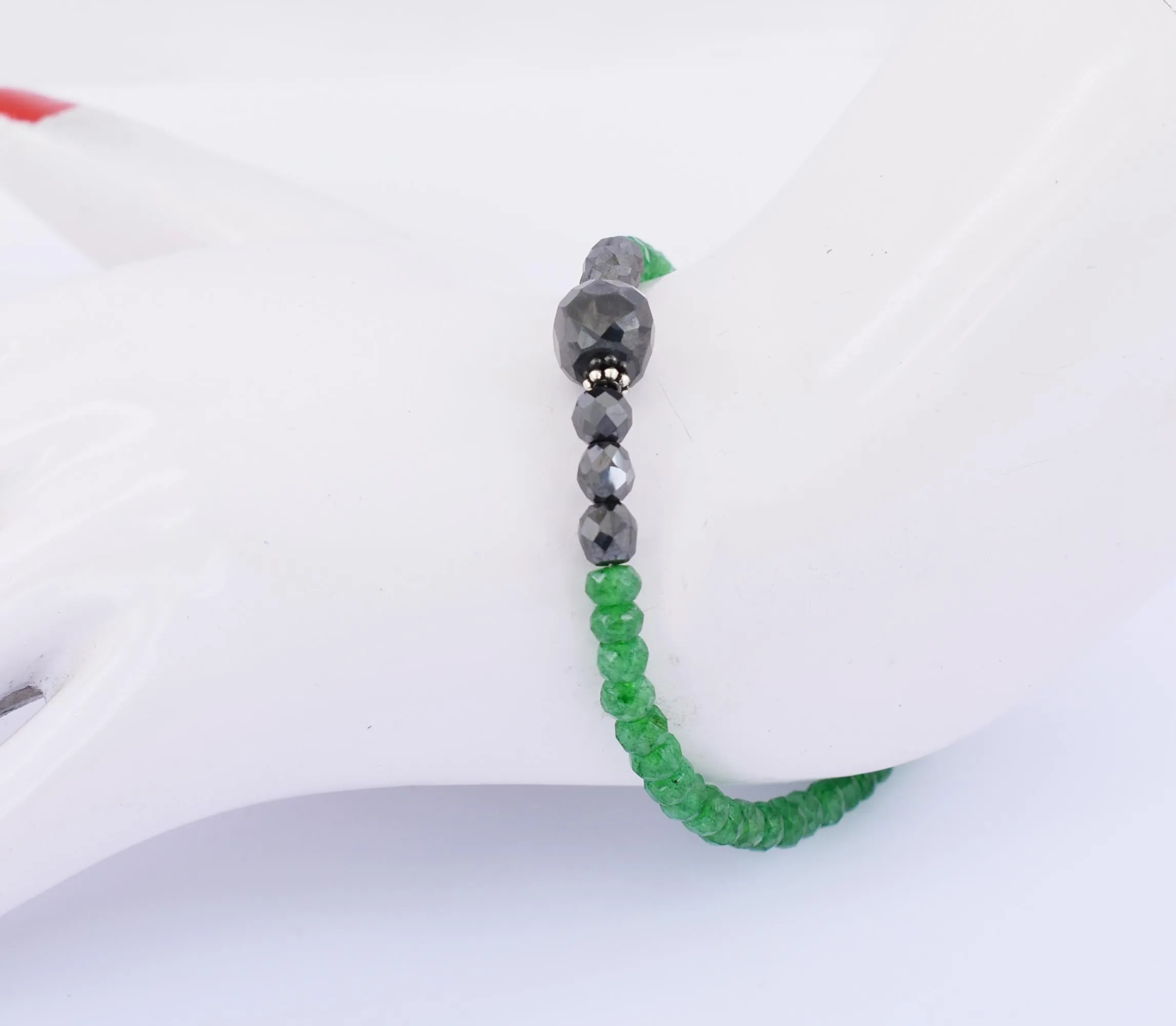 Designer 5mm Emerald Gemstone Bracelet With Black Diamond Bead