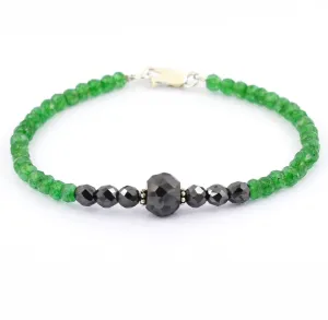 Designer 5mm Emerald Gemstone Bracelet With Black Diamond Bead