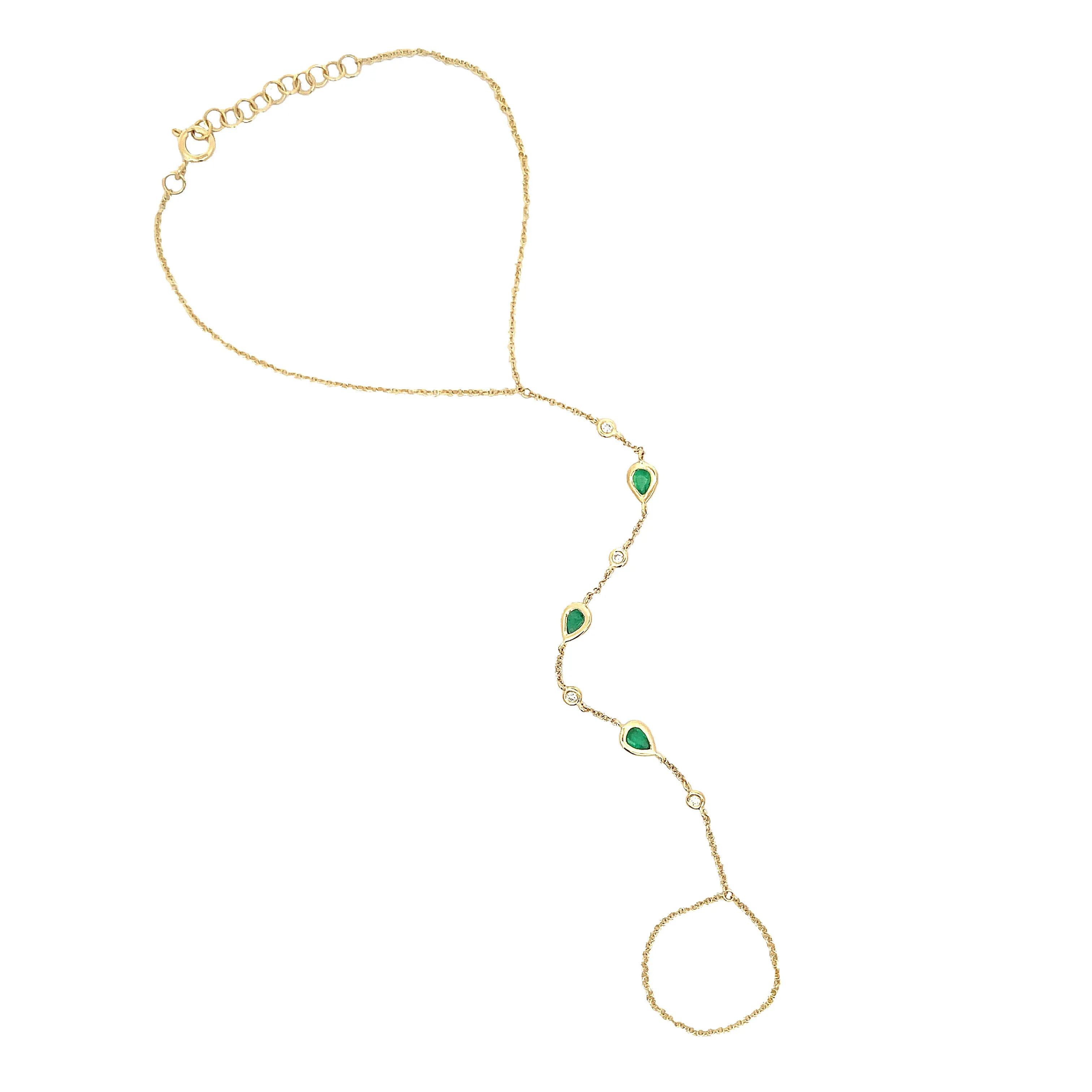 Diamond & Emerald Hand Chain Bracelet