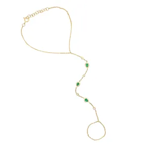 Diamond & Emerald Hand Chain Bracelet