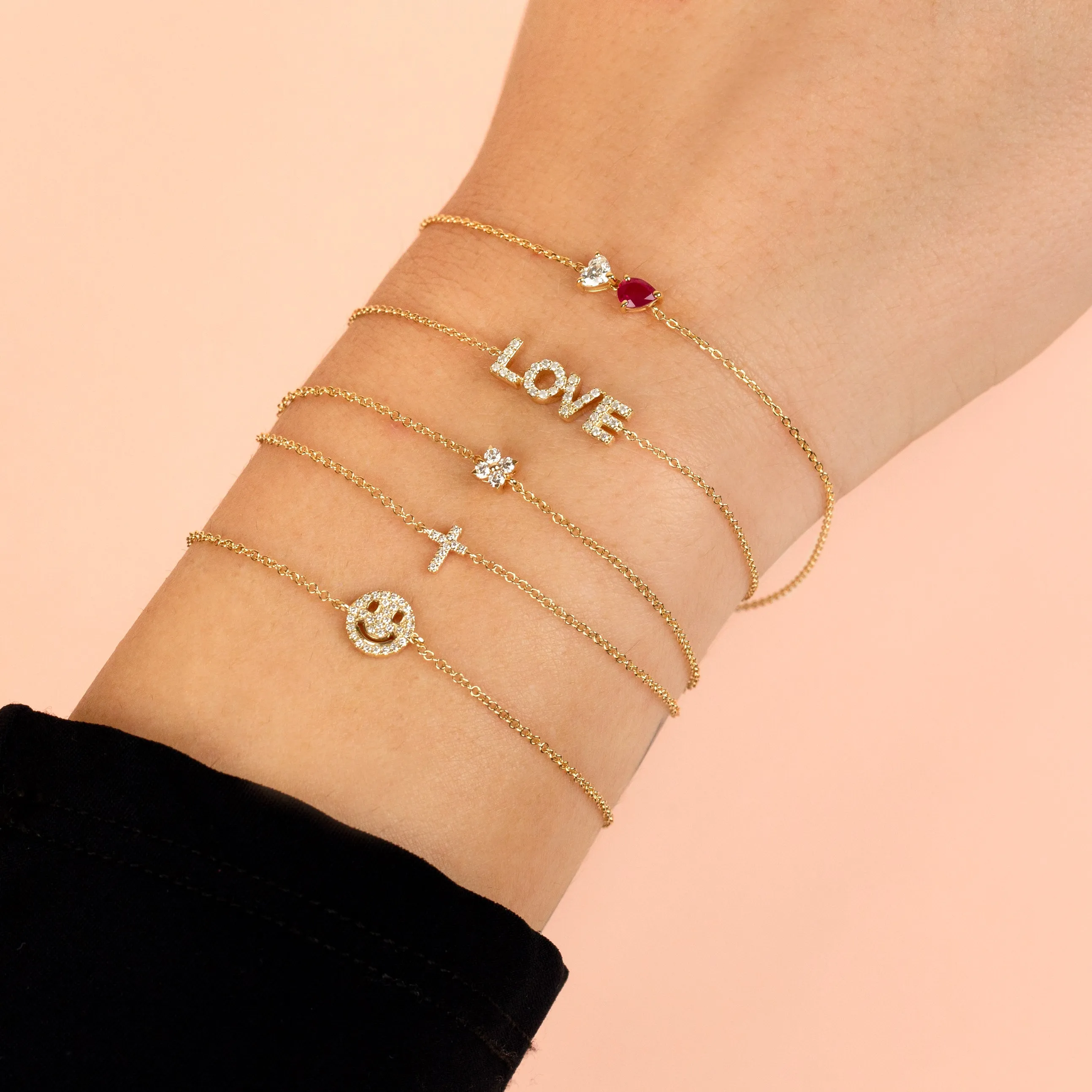 Diamond Heart X Teardrop Bracelet 14K