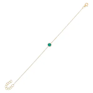 Diamond X Emerald Green Disc Bracelet 14K
