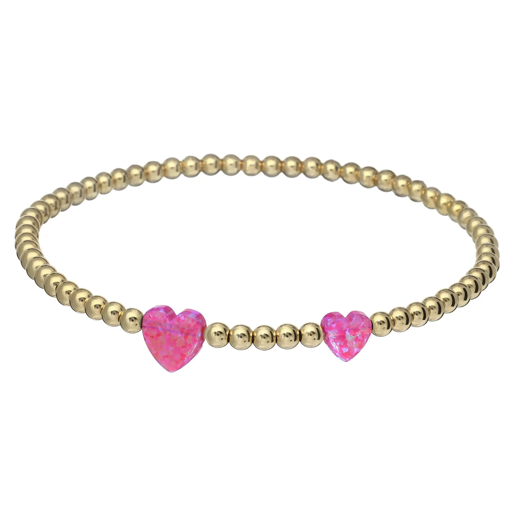 DOUBLE HEART | Opal Charm and 14K Gold Filled Beads Bracelet
