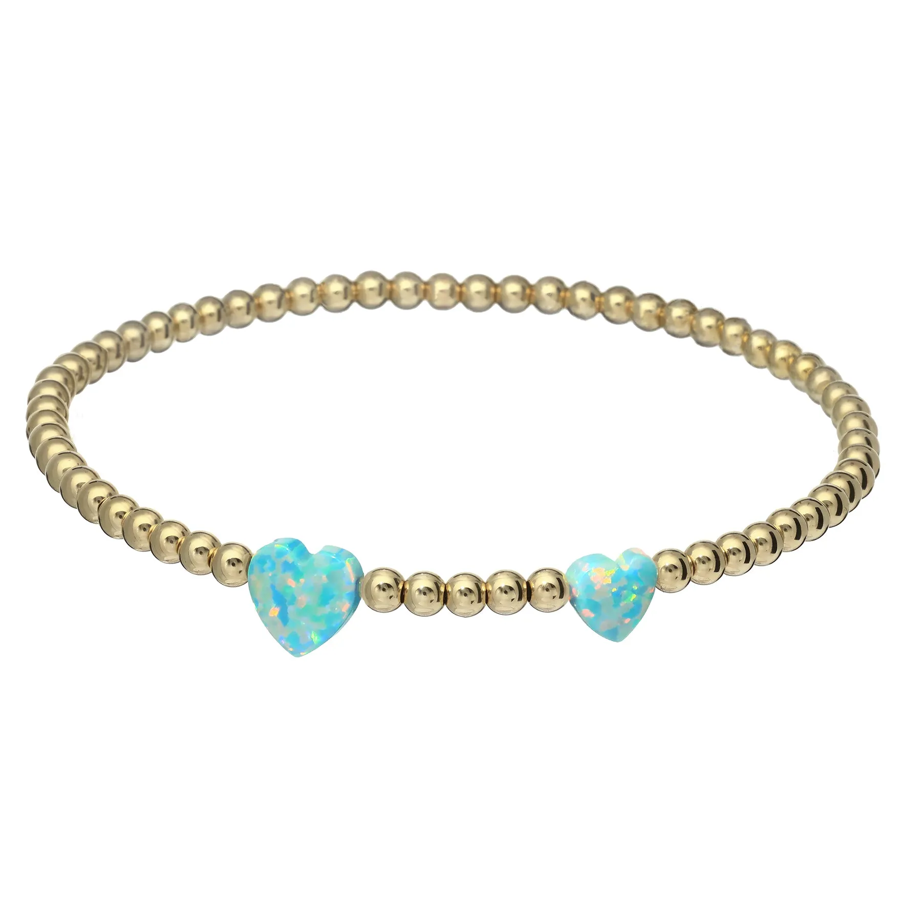 DOUBLE HEART | Opal Charm and 14K Gold Filled Beads Bracelet