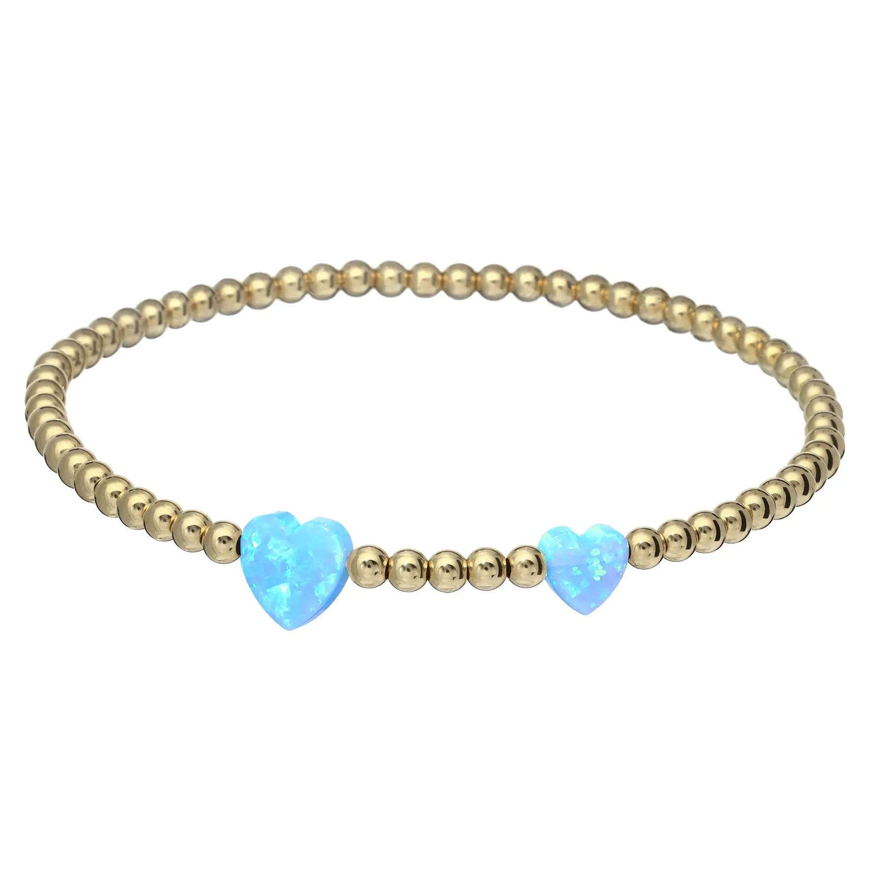 DOUBLE HEART | Opal Charm and 14K Gold Filled Beads Bracelet