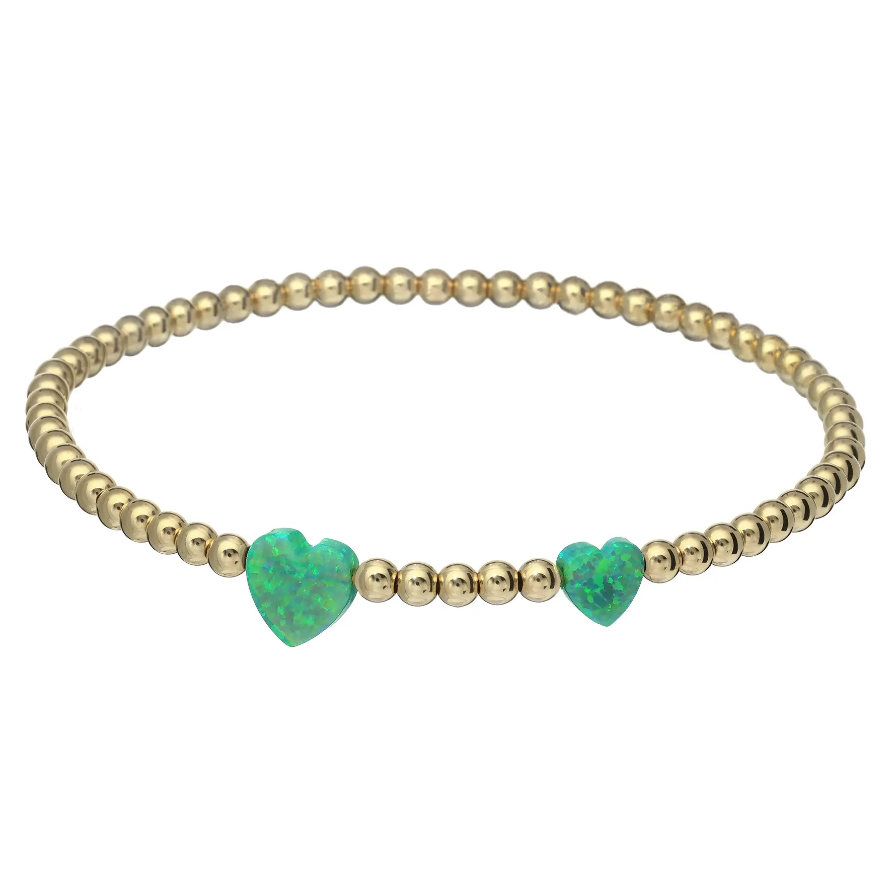 DOUBLE HEART | Opal Charm and 14K Gold Filled Beads Bracelet