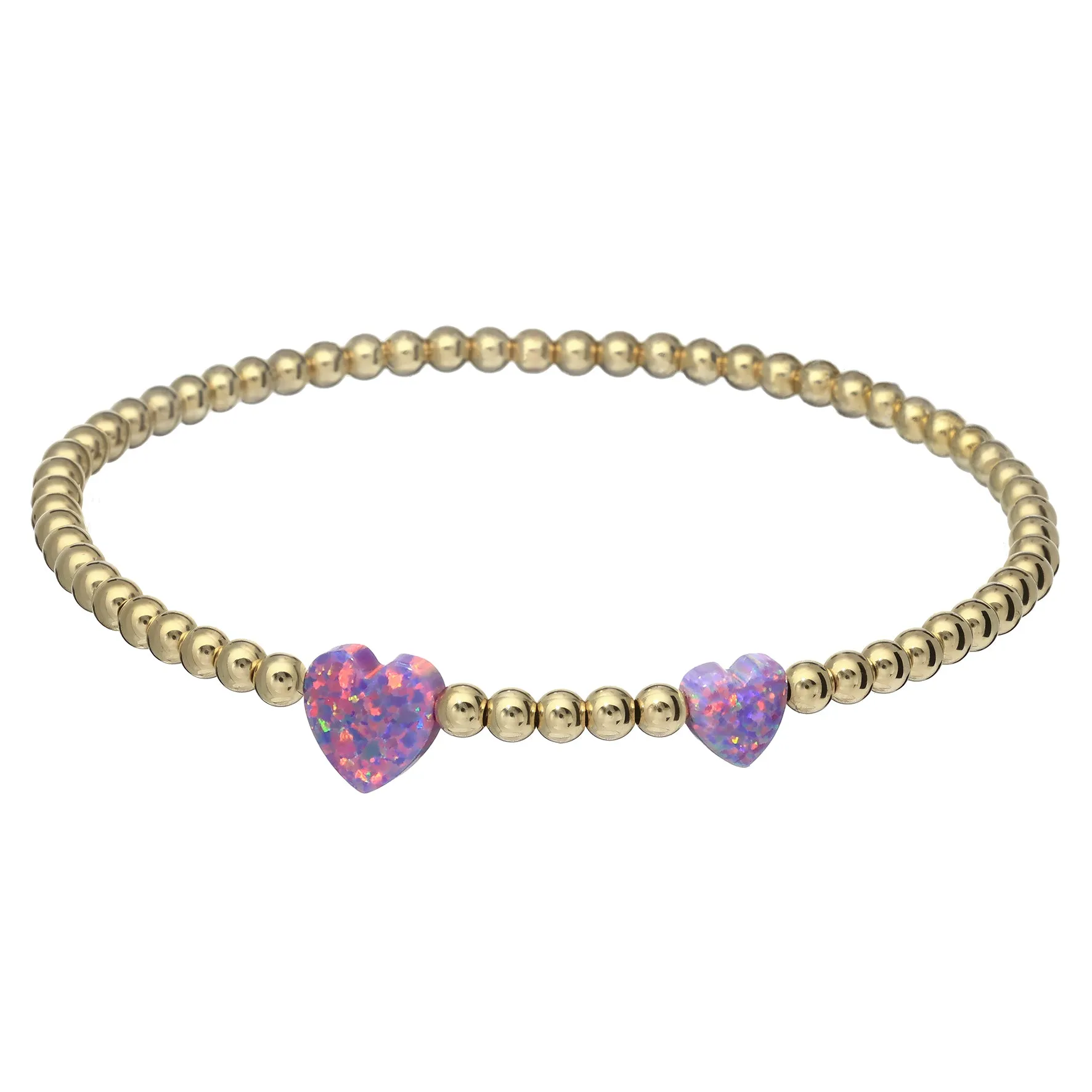 DOUBLE HEART | Opal Charm and 14K Gold Filled Beads Bracelet