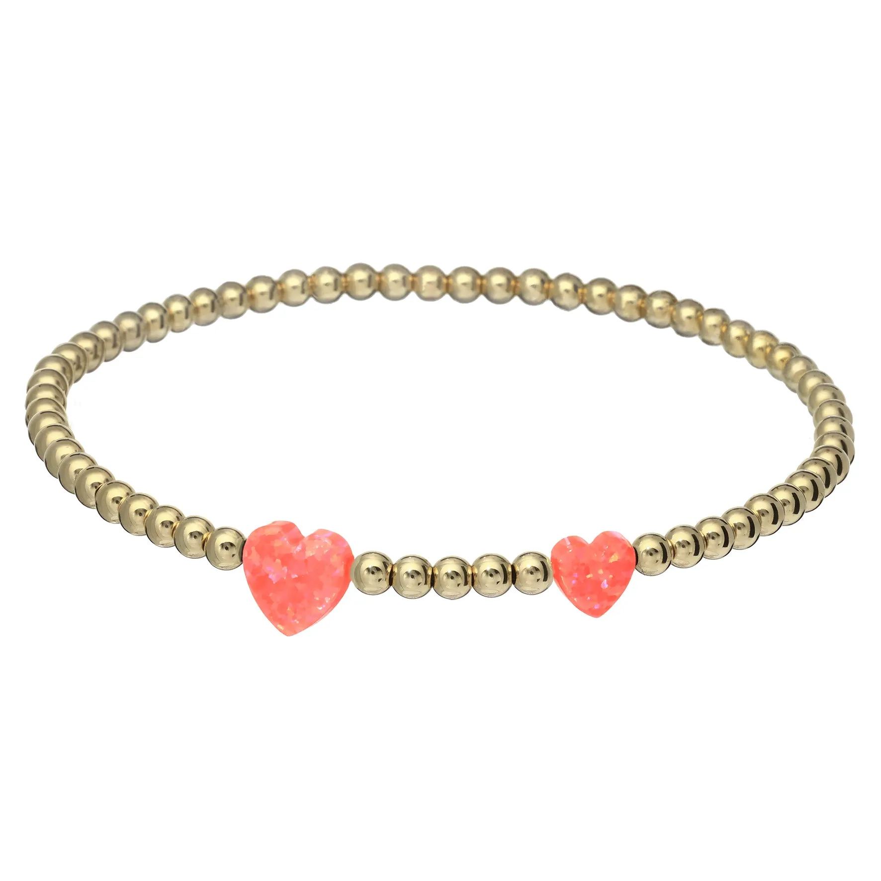 DOUBLE HEART | Opal Charm and 14K Gold Filled Beads Bracelet