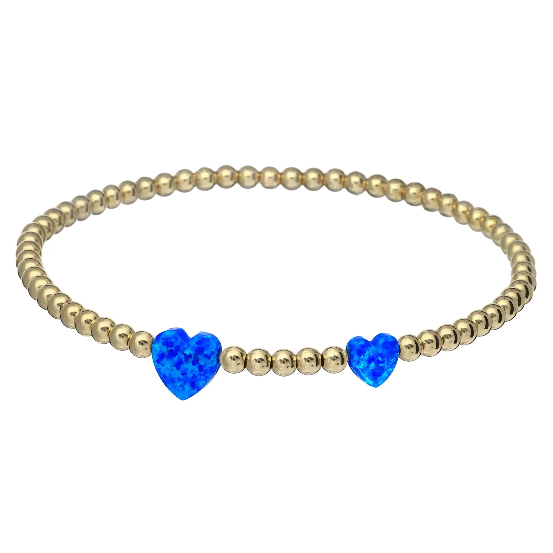 DOUBLE HEART | Opal Charm and 14K Gold Filled Beads Bracelet