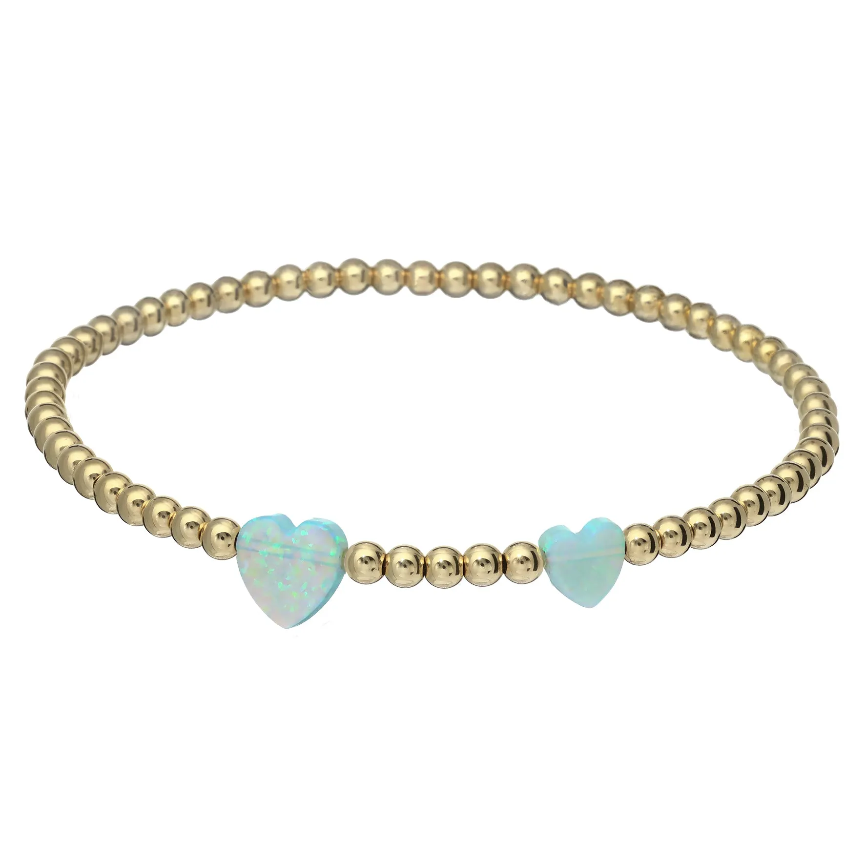 DOUBLE HEART | Opal Charm and 14K Gold Filled Beads Bracelet