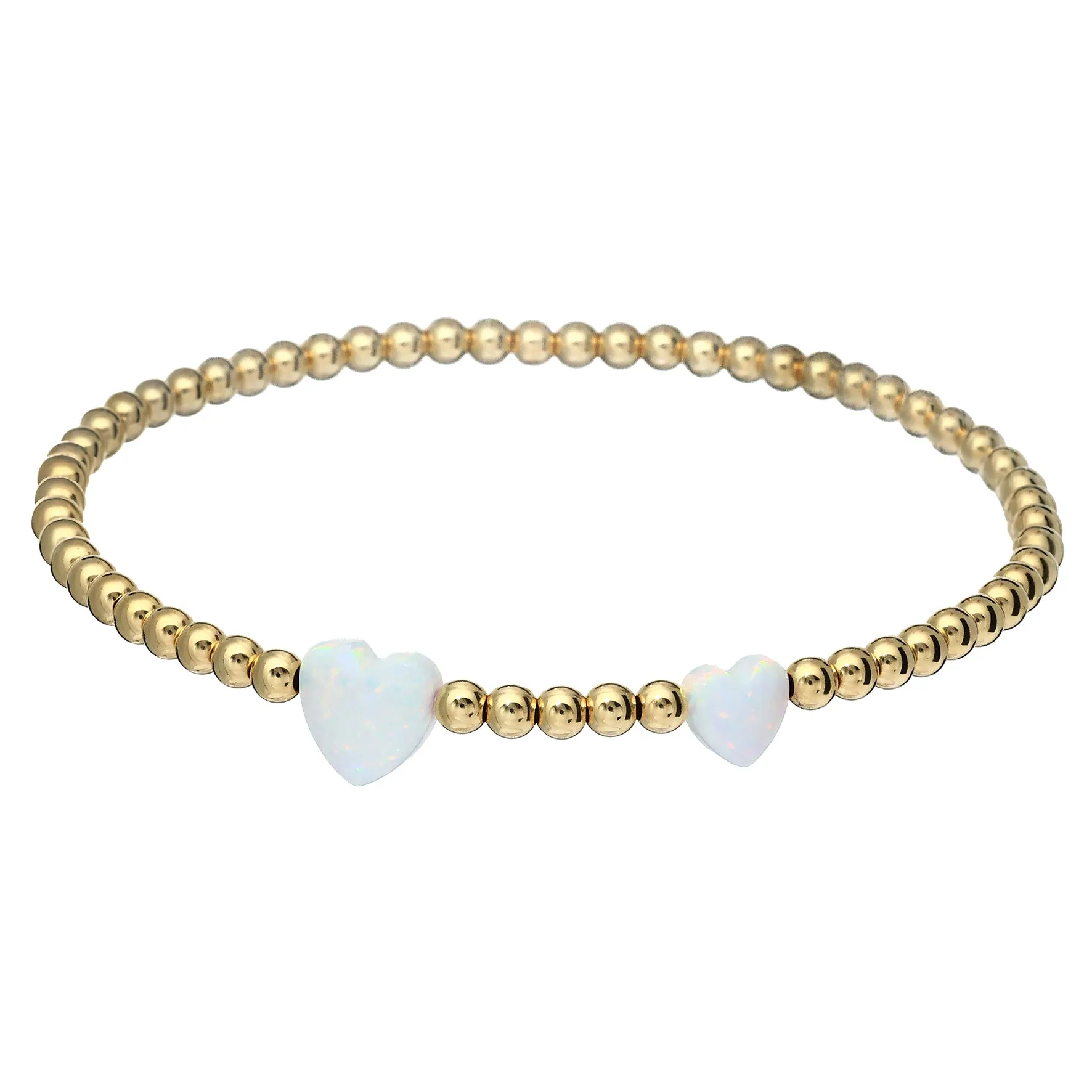 DOUBLE HEART | Opal Charm and 14K Gold Filled Beads Bracelet