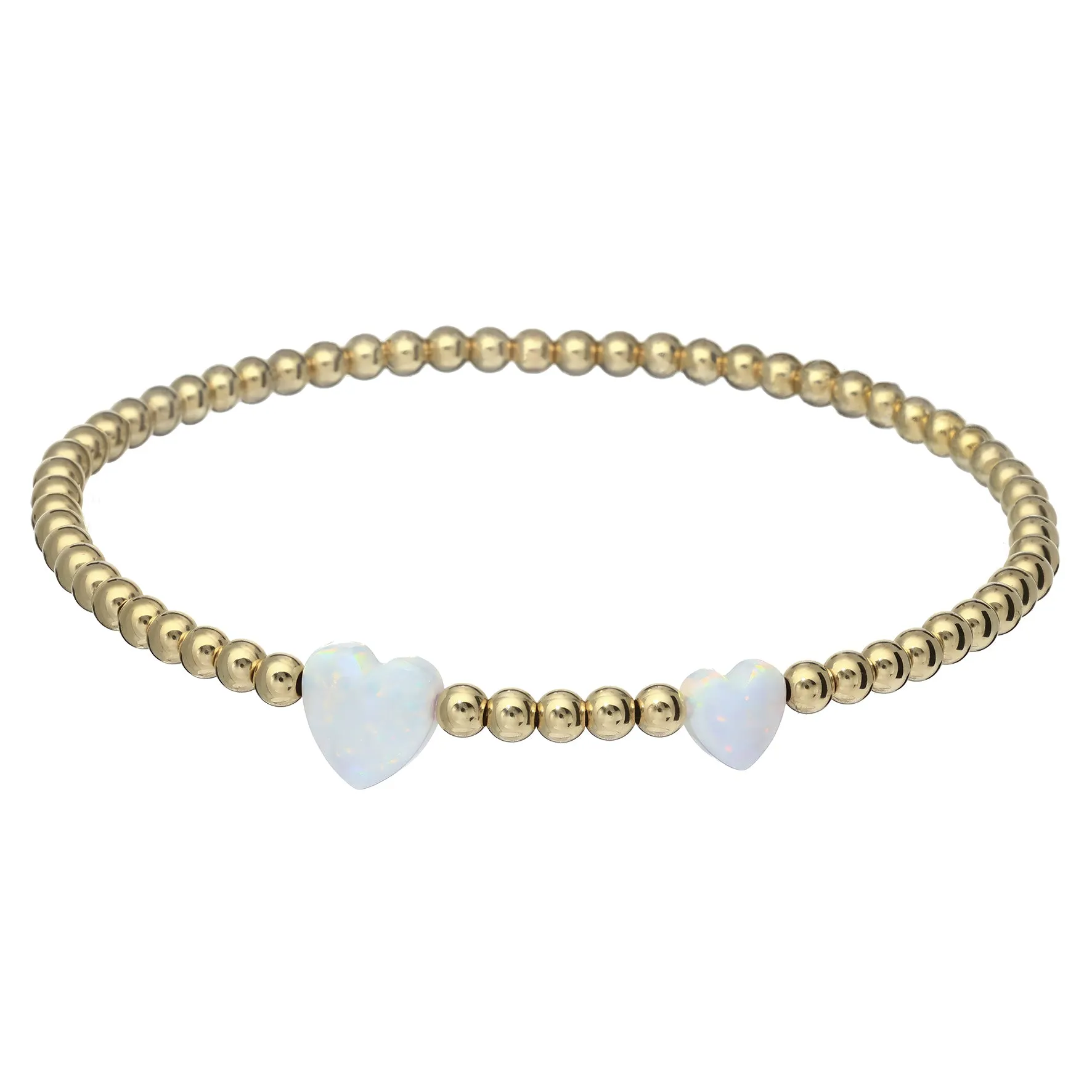 DOUBLE HEART | Opal Charm and 14K Gold Filled Beads Bracelet