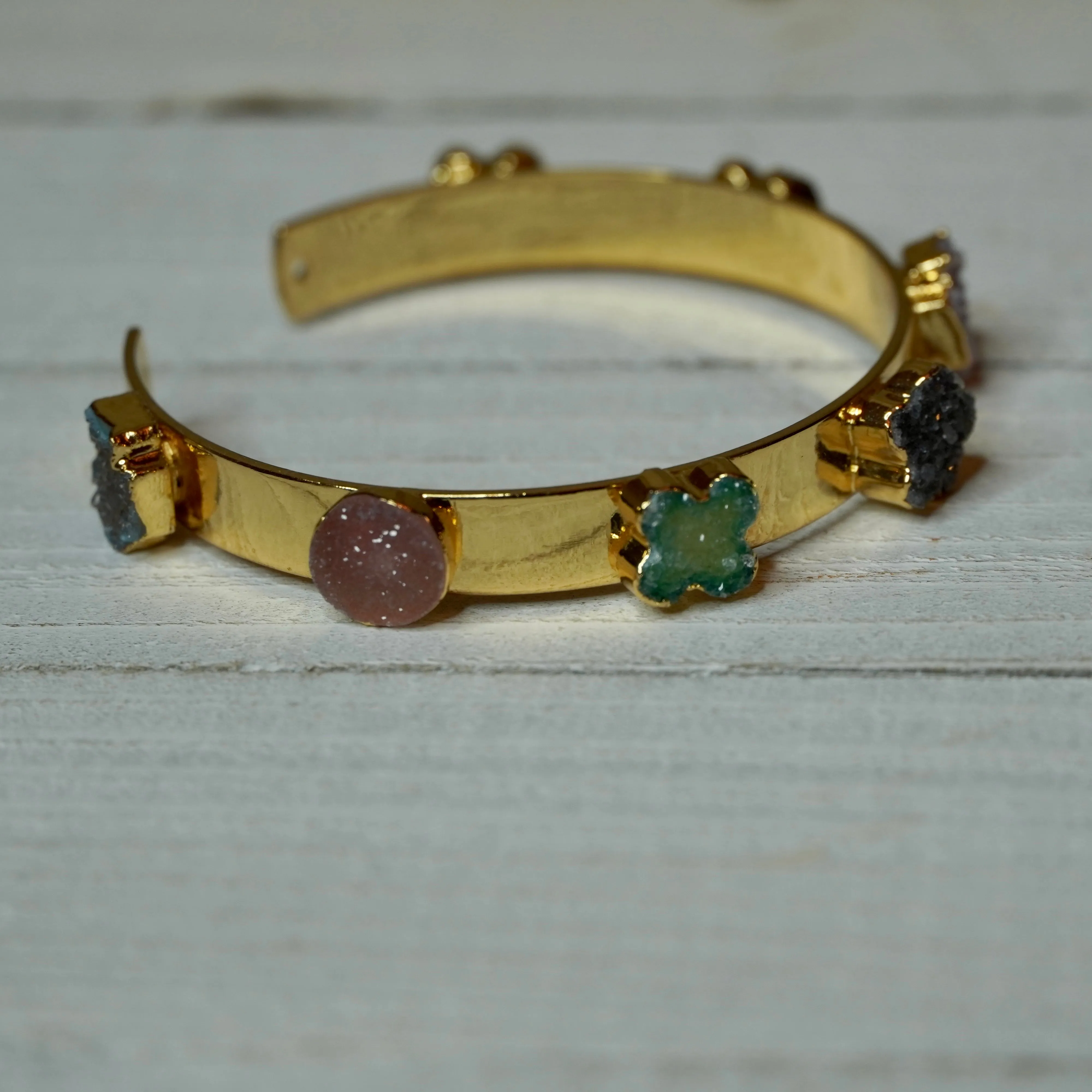 Druzy Gold Plated Open 7.5" Cuff Bracelet | Erika Williner Designs