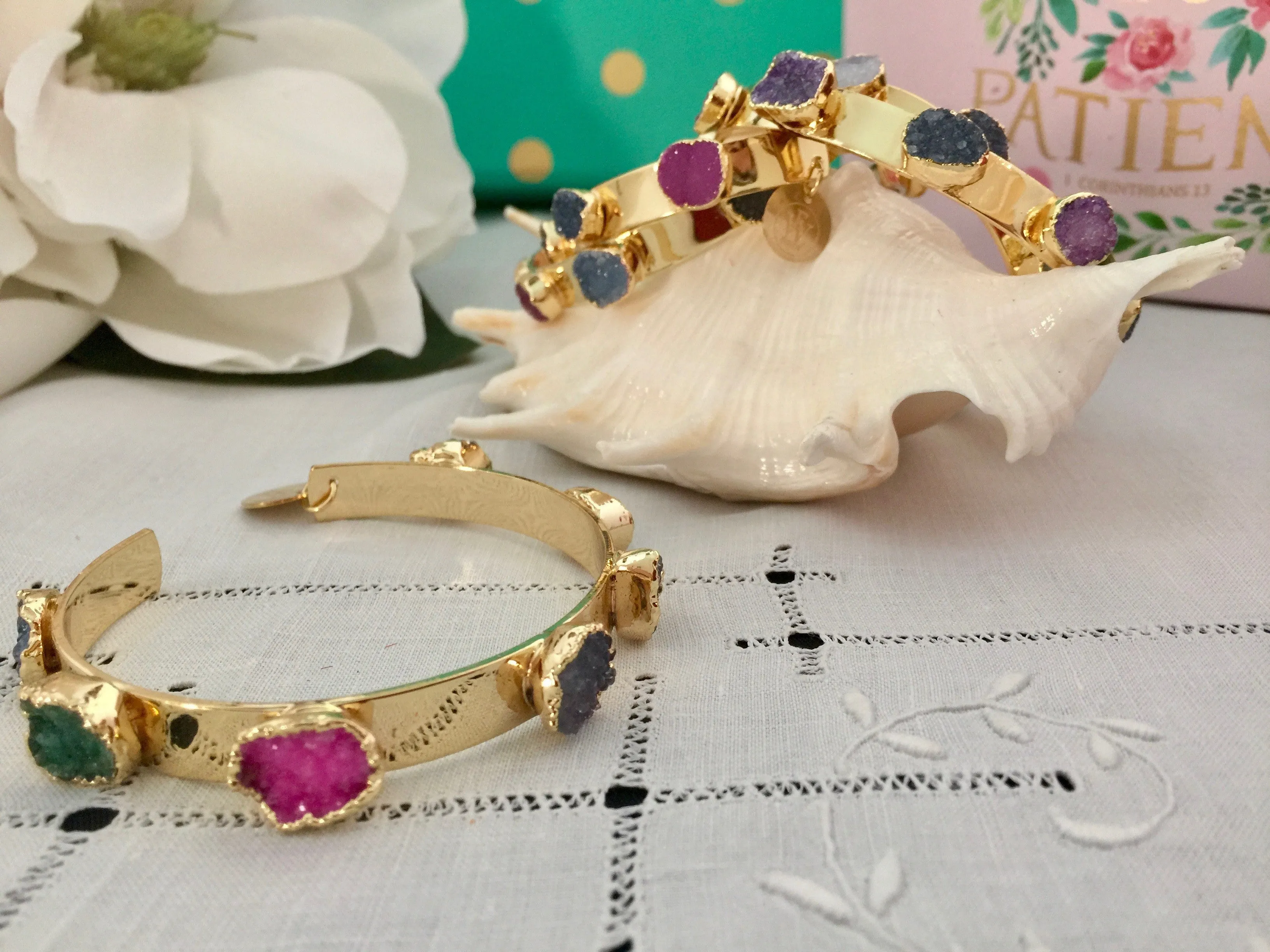 Druzy Gold Plated Open 7.5" Cuff Bracelet | Erika Williner Designs