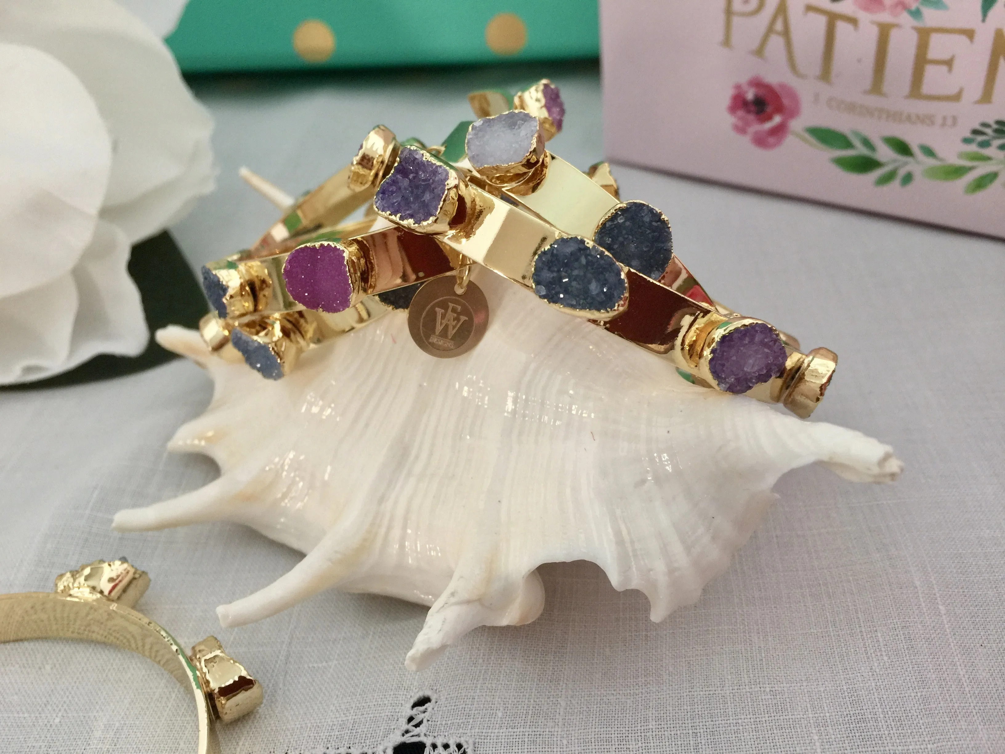 Druzy Gold Plated Open 7.5" Cuff Bracelet | Erika Williner Designs
