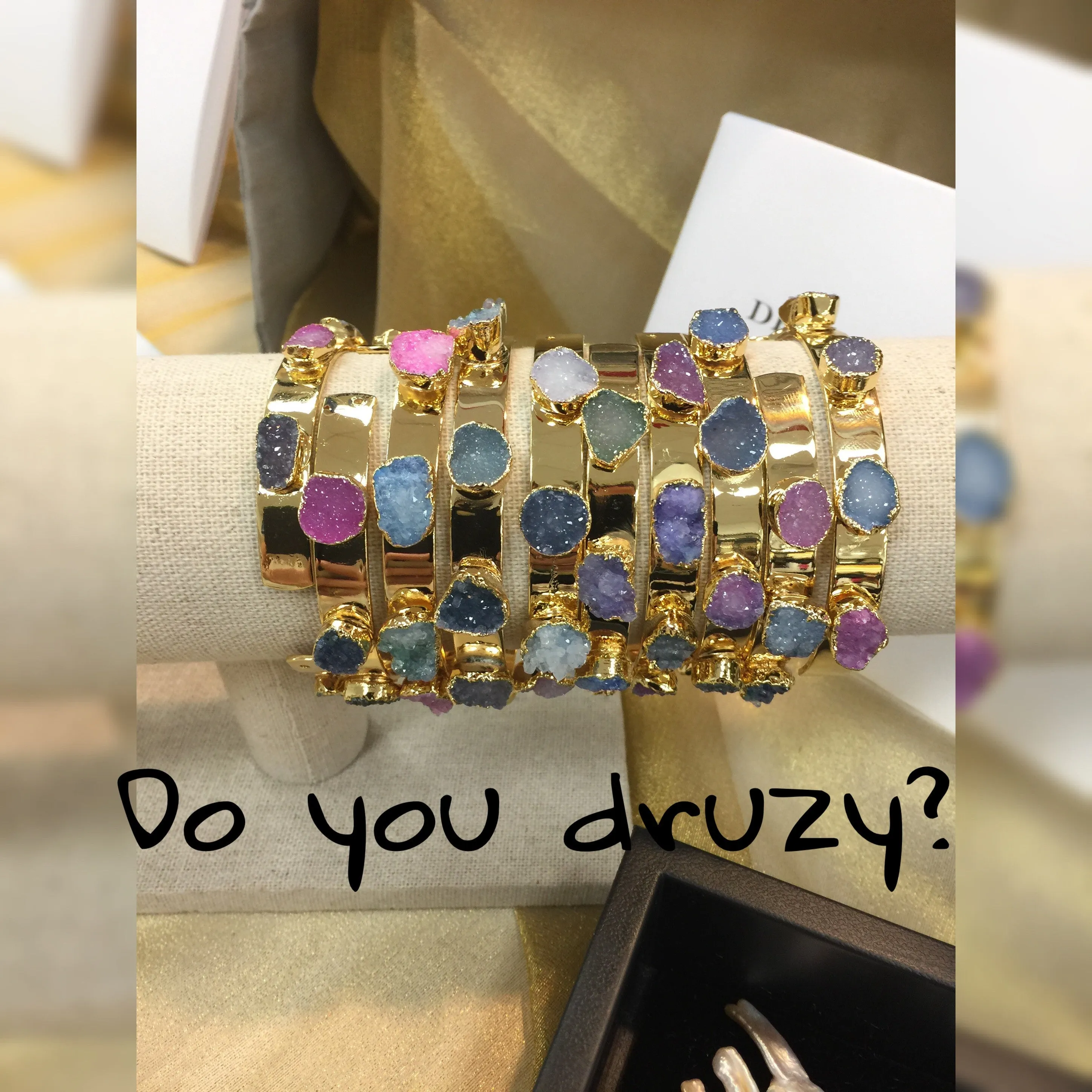Druzy Gold Plated Open 7.5" Cuff Bracelet | Erika Williner Designs