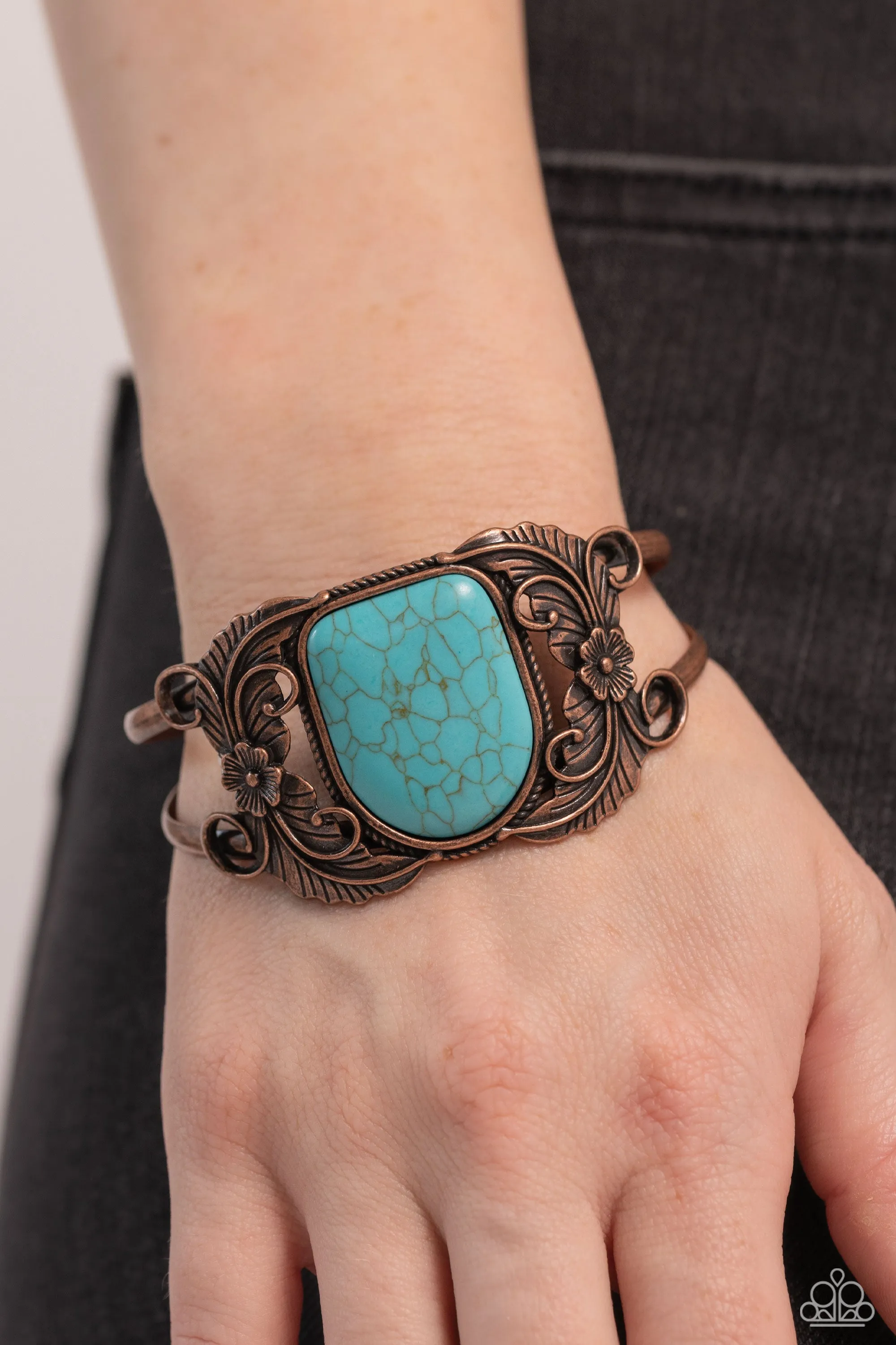 Dune Garden - Copper - Oversized Turquoise Stone Paparazzi Cuff Bracelet