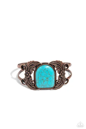 Dune Garden - Copper - Oversized Turquoise Stone Paparazzi Cuff Bracelet