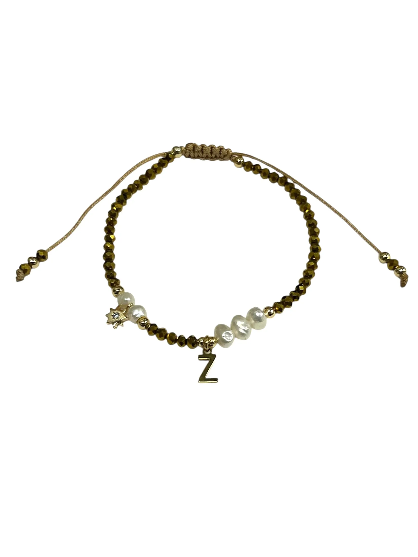 E-HC DESIGNS- Gold Mini Crystal Pearl Adjustable Bracelet With Initial