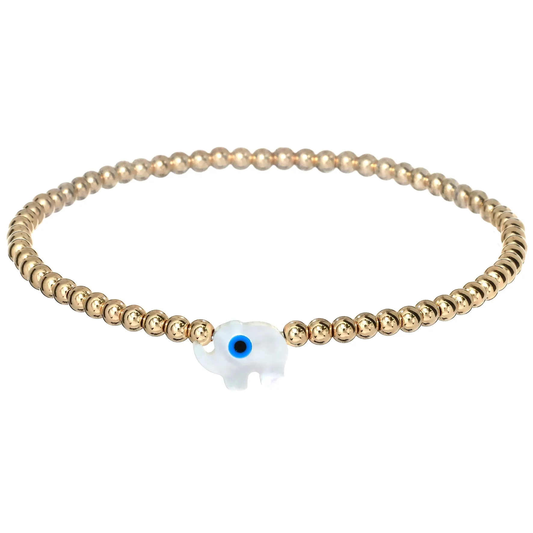 ELEPHANT EVIL EYE MOP | Opal Charm and 14K Gold Filled Beads Bracelet