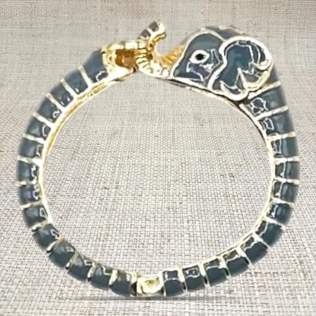 Elephant Hinged Bracelet in Grey/Gold