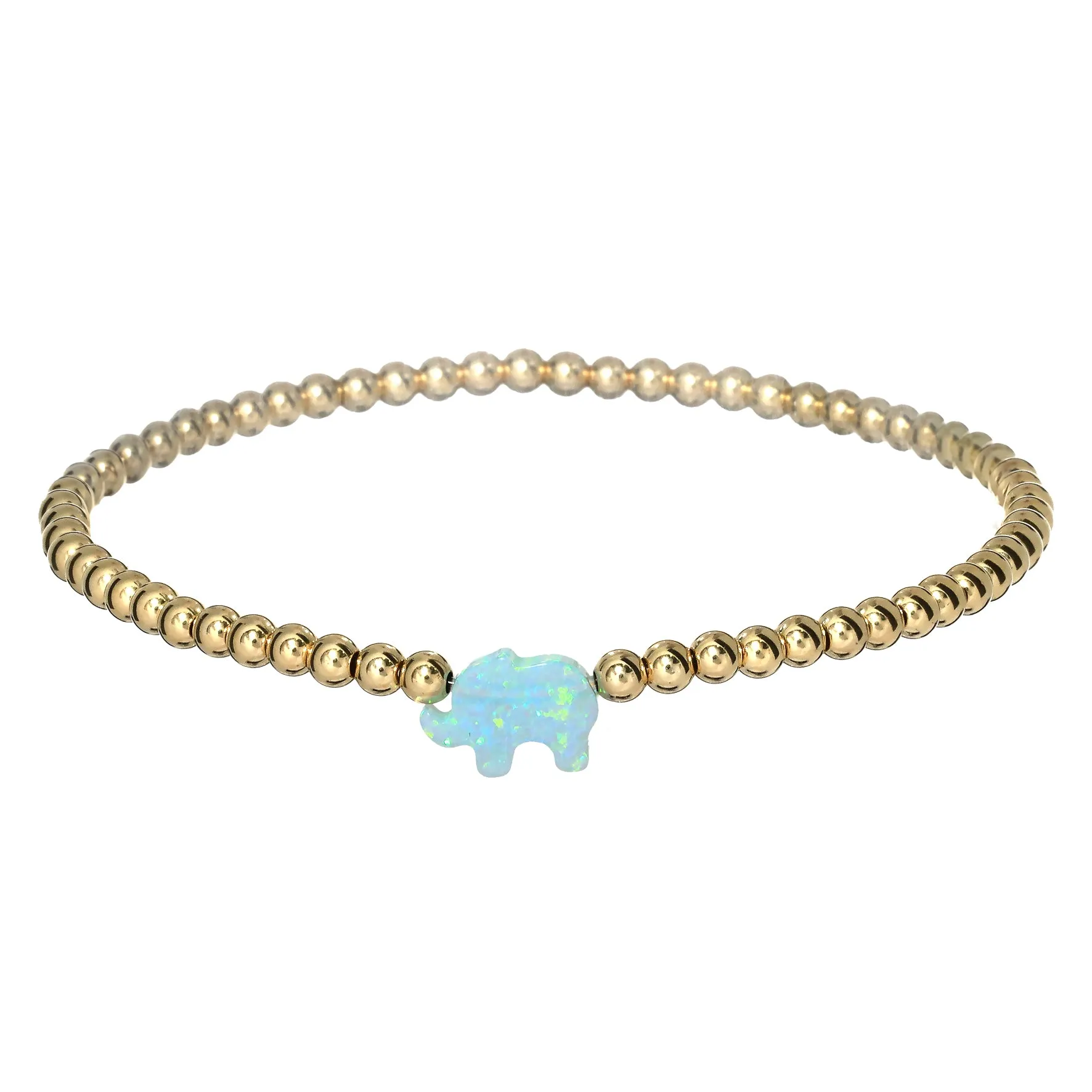 ELEPHANT | Opal Charm and 14K Gold Filled Beads Bracelet