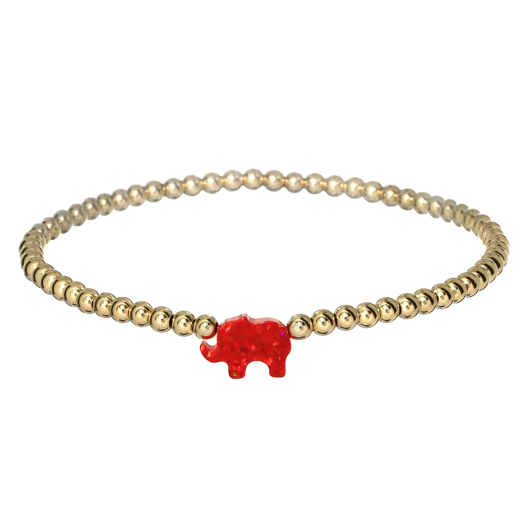 ELEPHANT | Opal Charm and 14K Gold Filled Beads Bracelet