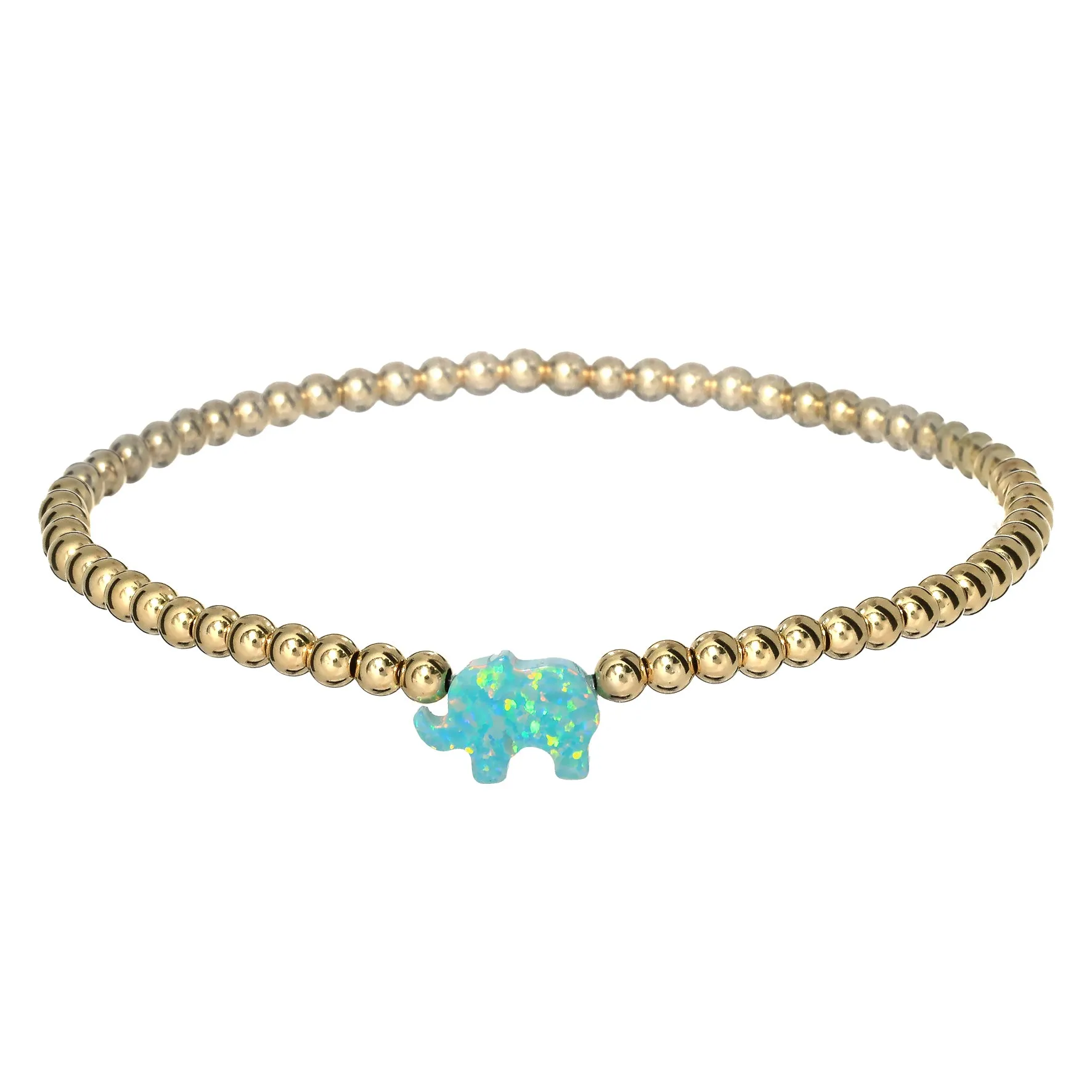 ELEPHANT | Opal Charm and 14K Gold Filled Beads Bracelet