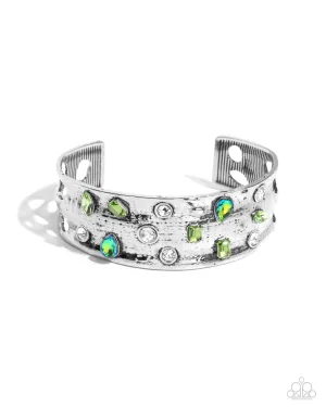 Embellished Empire - Green - UV and White Gem Paparazzi Cuff Bracelet