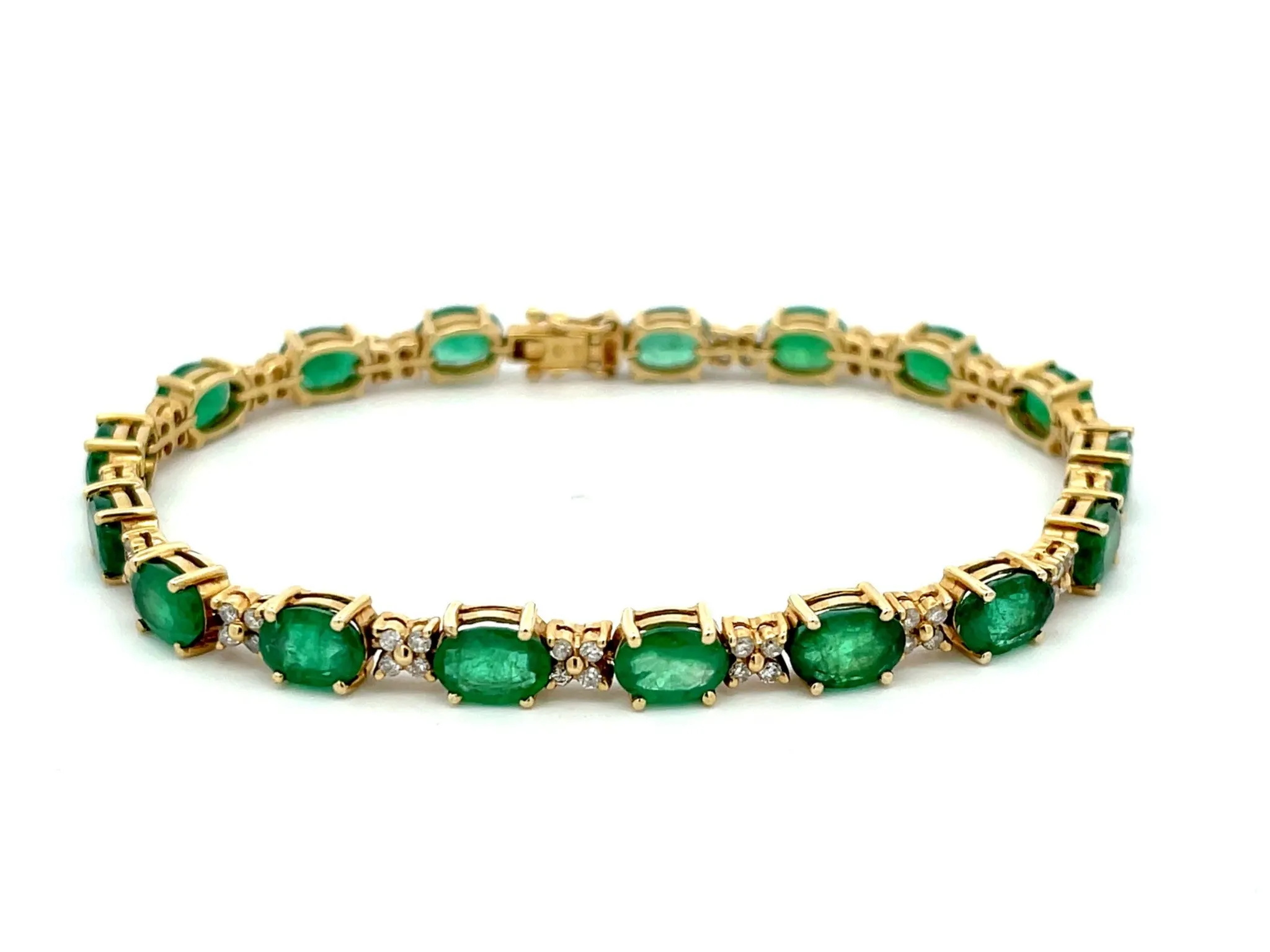 Emerald and Diamond Tennis Bracelet in 14k Yellow Gold
