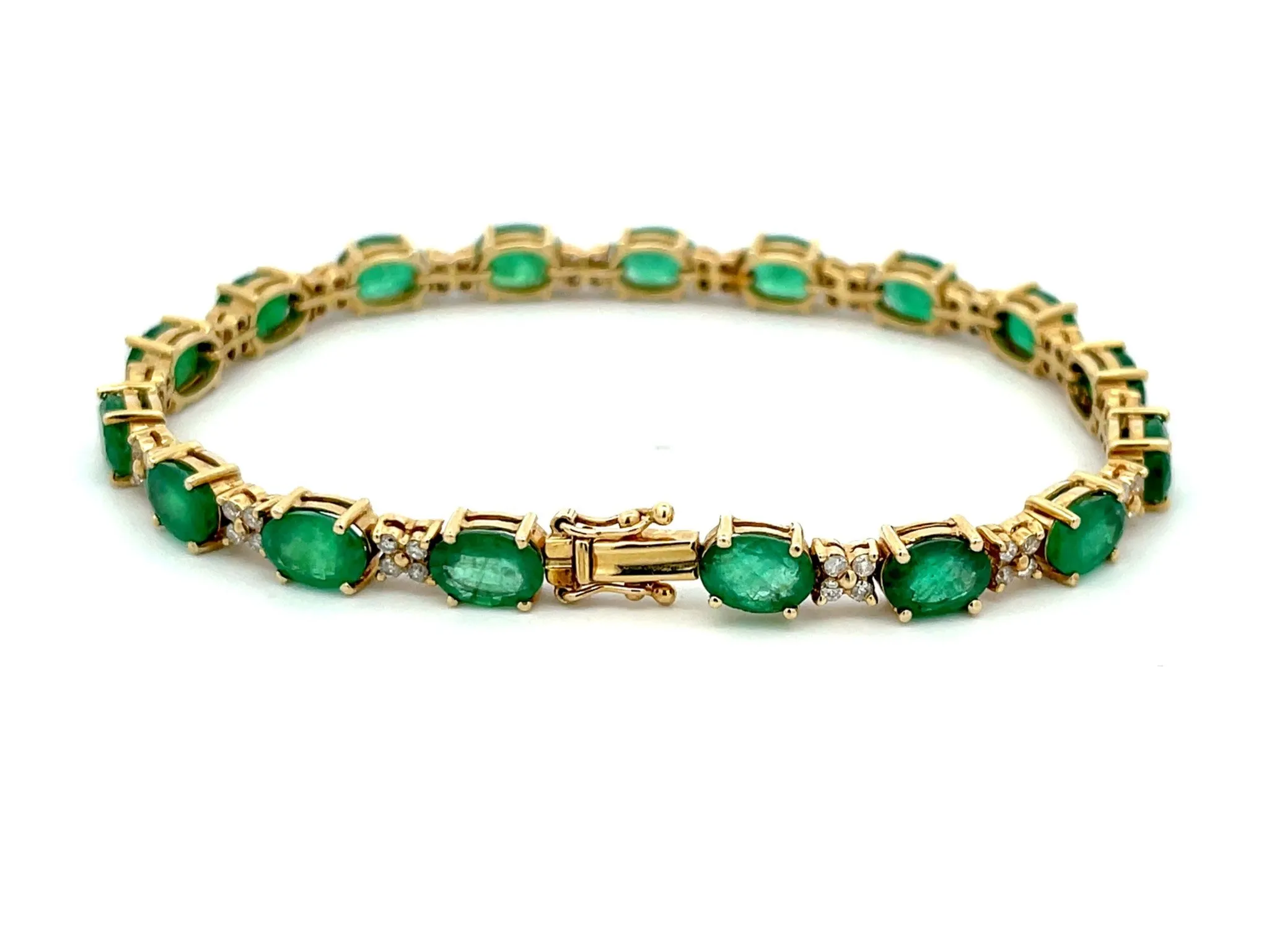 Emerald and Diamond Tennis Bracelet in 14k Yellow Gold