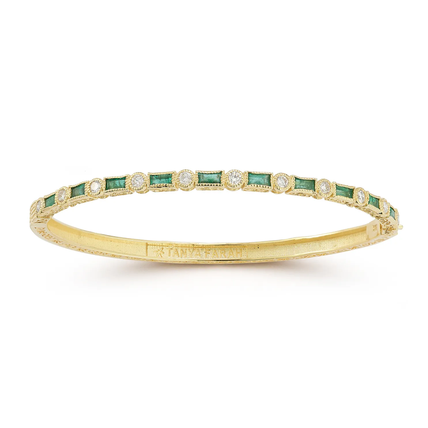 Emerald Baguette & Diamond Bezel Bangle