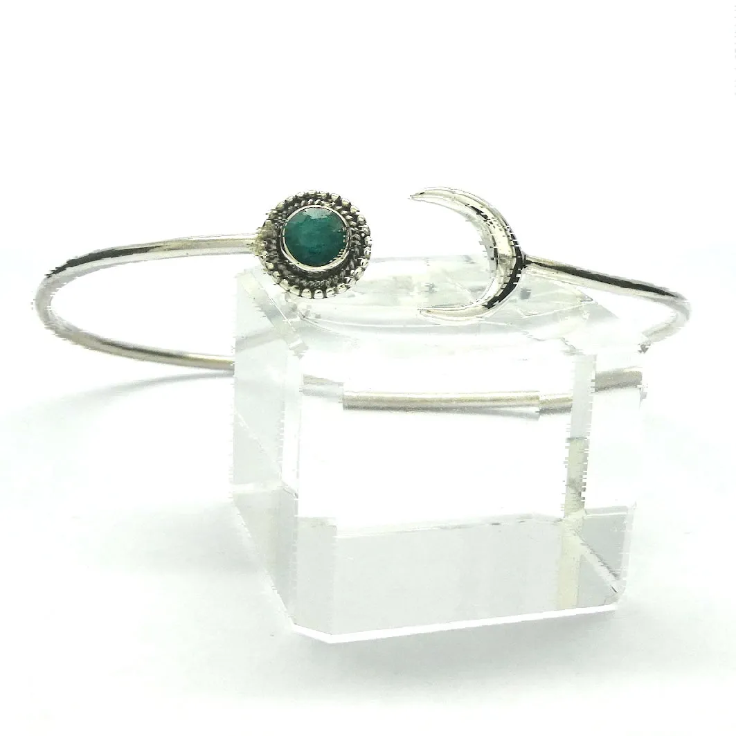 Emerald Crescent Moon Cuff Bracelet, 925 Sterling Silver, ks