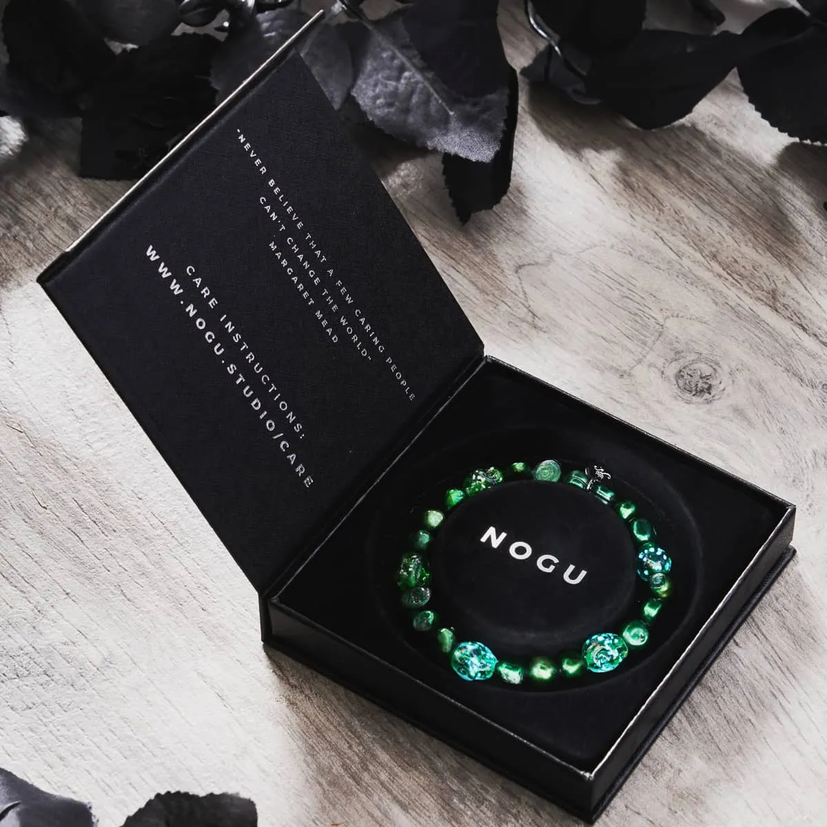 Emerald Crown | .925 Sterling Silver | Green Freshwater Pearl x Firefly Glass Skull Bracelet